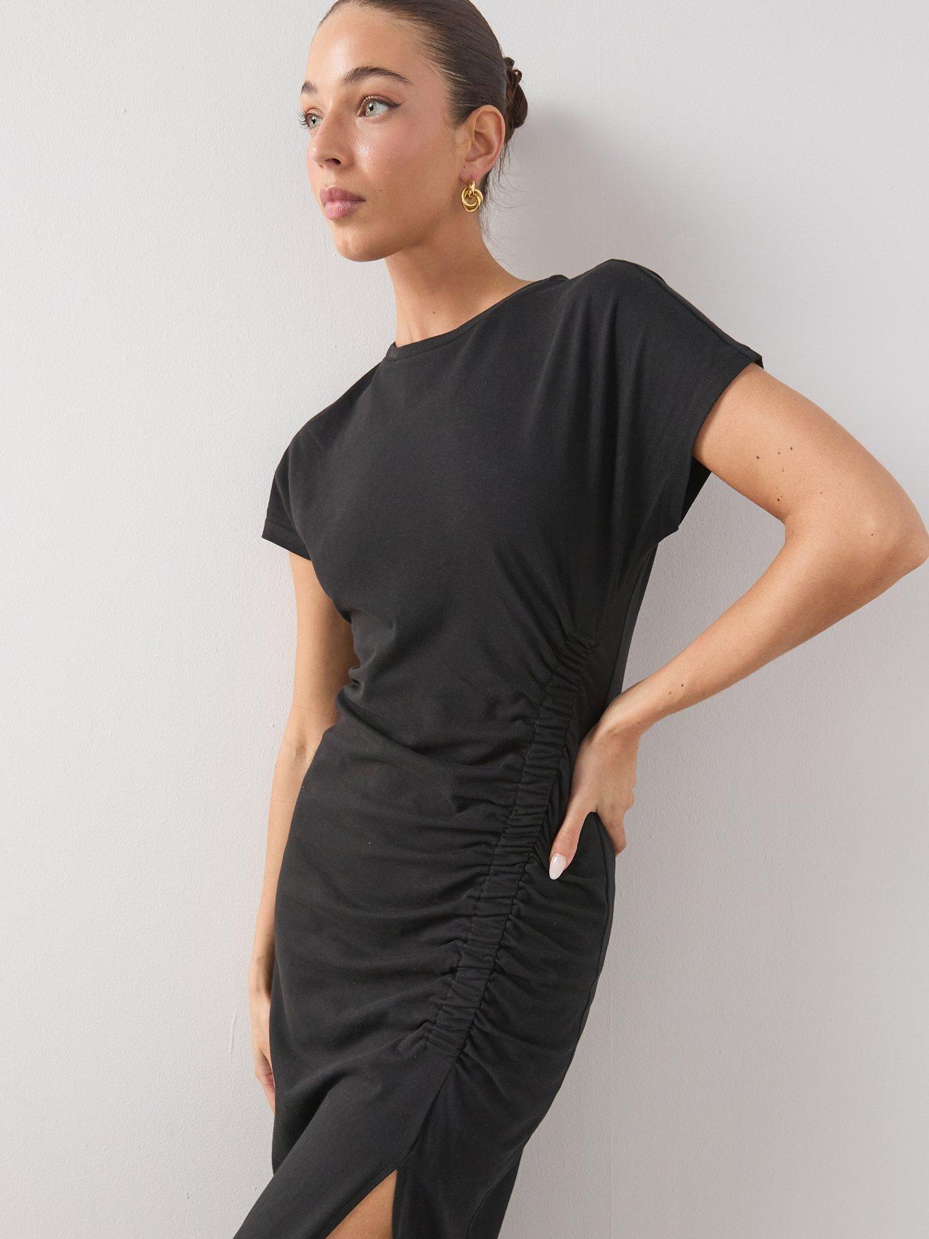 Image 4 of 6 of The Very Collection Ruched Side Midi T-Shirt Dress - Black