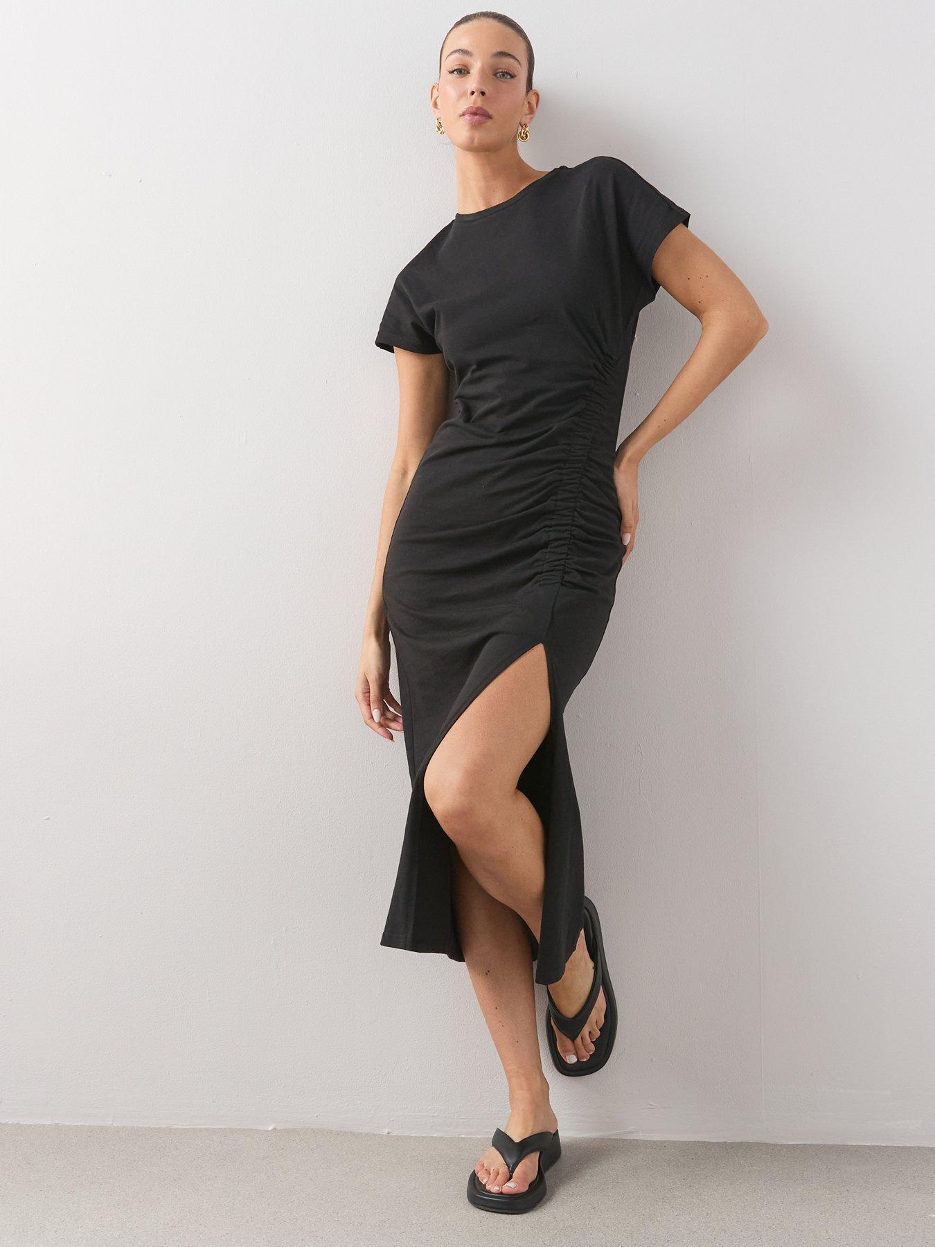 Image 5 of 6 of The Very Collection Ruched Side Midi T-Shirt Dress - Black
