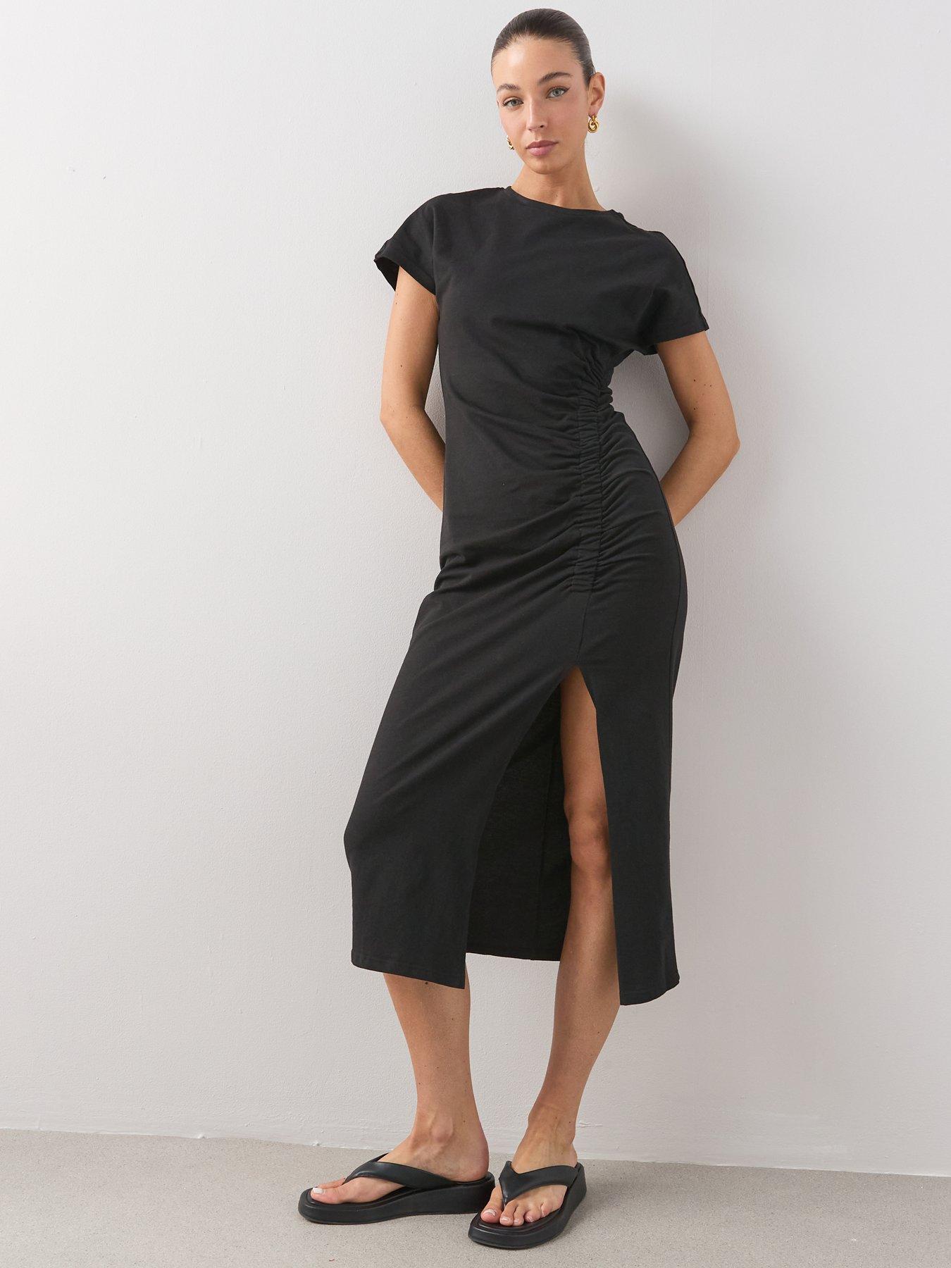 Image 6 of 6 of The Very Collection Ruched Side Midi T-Shirt Dress - Black