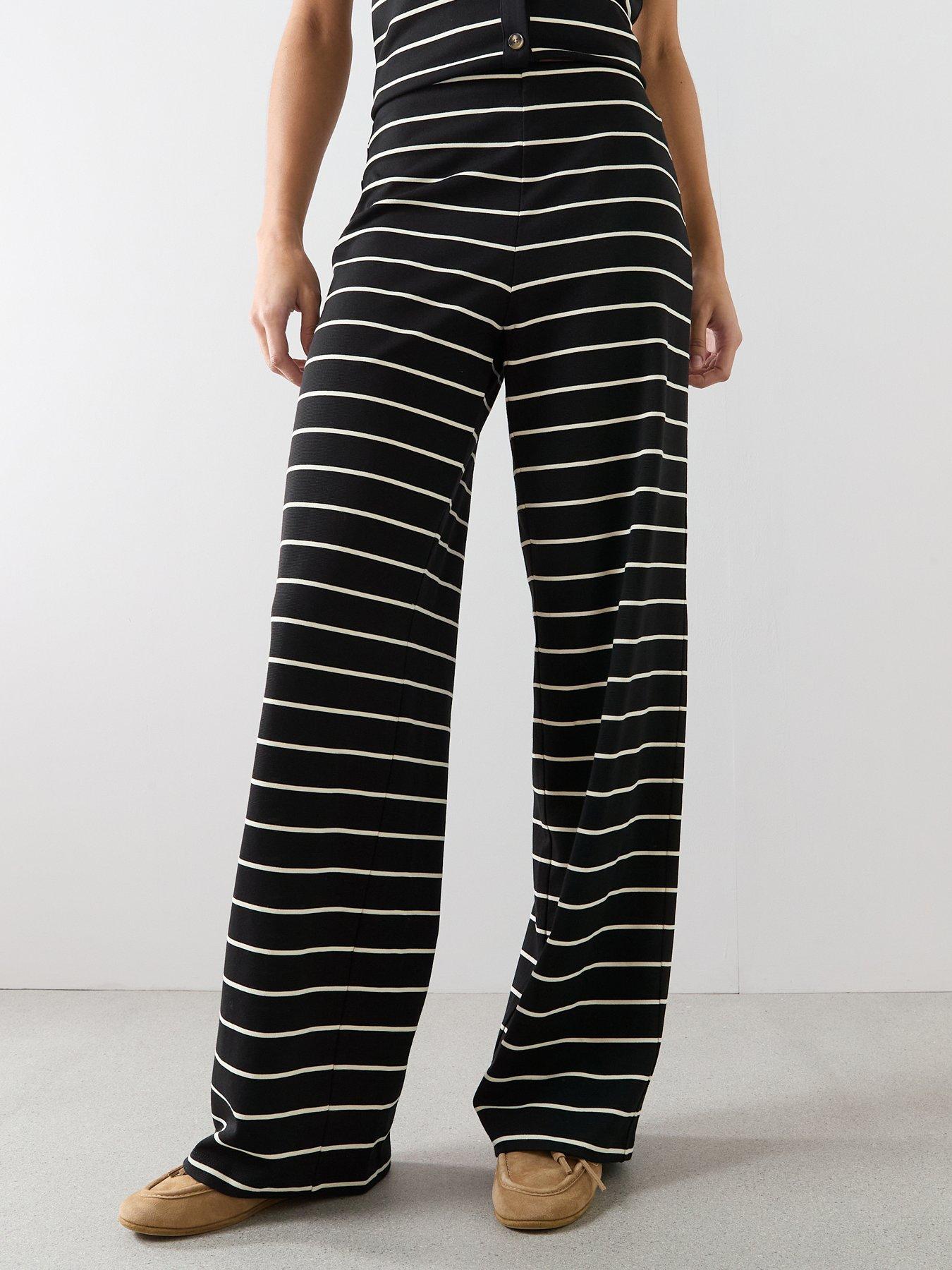 The Very Collection Stripe Wide Leg Co-Ord Trousers - Black
