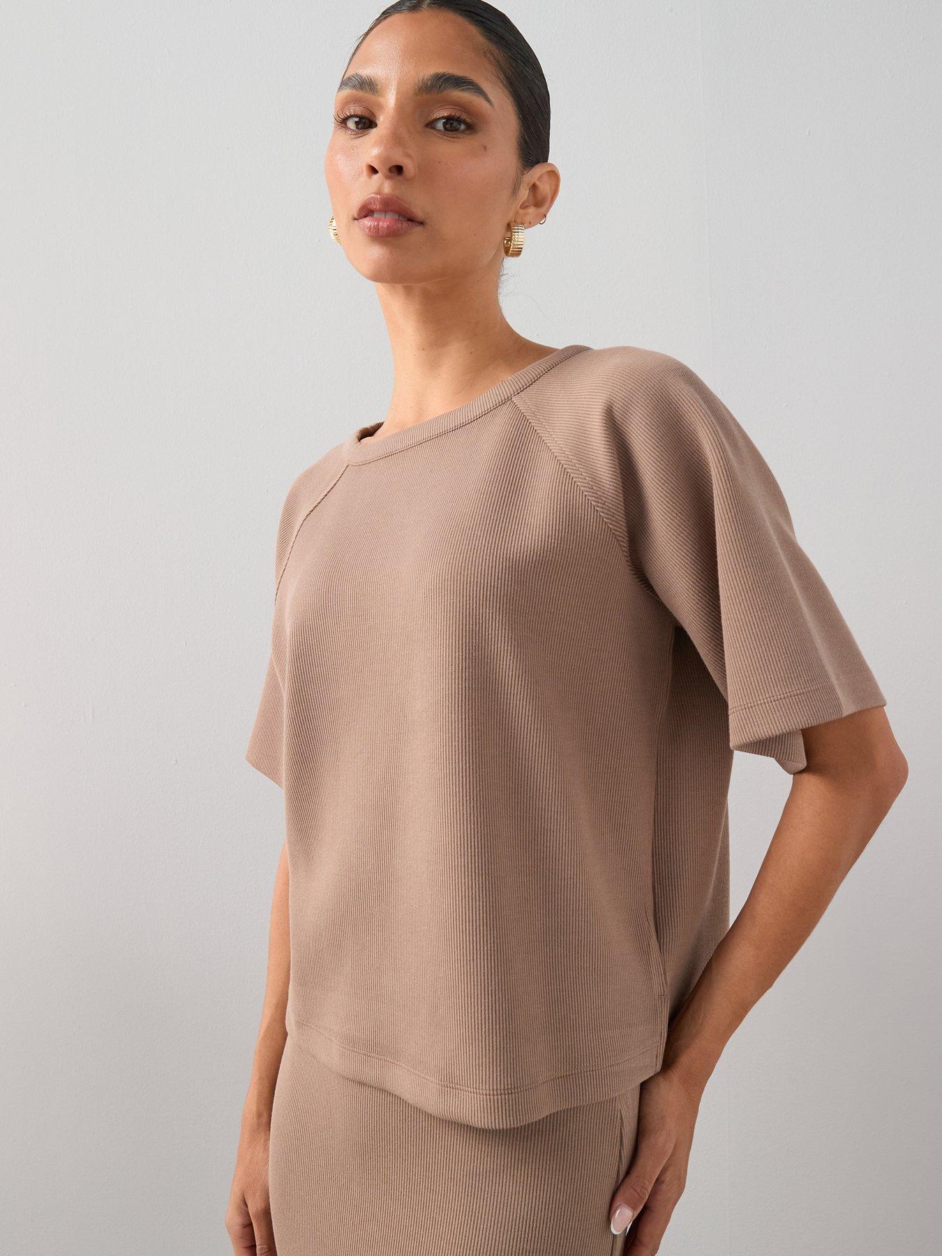 The Very Collection Relaxed Ribbed Scuba T-shirt Co-ord - Neutral