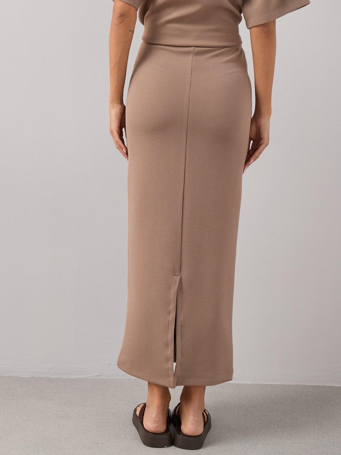Image 2 of 7 of The Very Collection Scuba Ribbed Midaxi Skirt Co-ord - Neutral