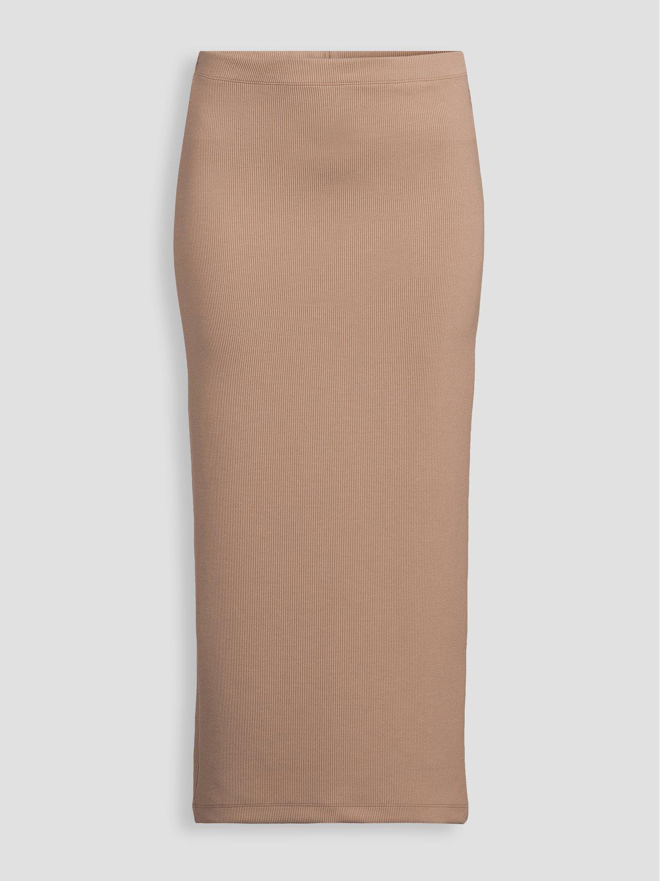 Image 7 of 7 of The Very Collection Scuba Ribbed Midaxi Skirt Co-ord - Neutral