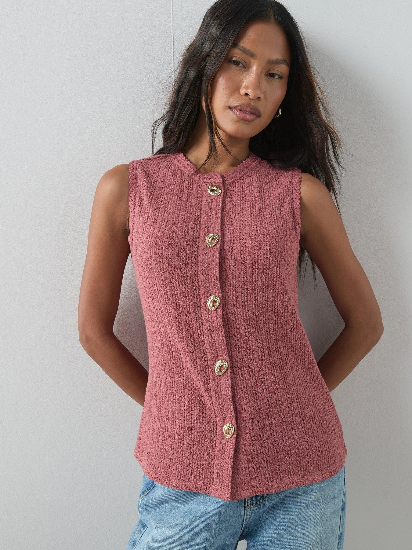 Image 1 of 6 of The Very Collection Textured Button Through Top - Pink