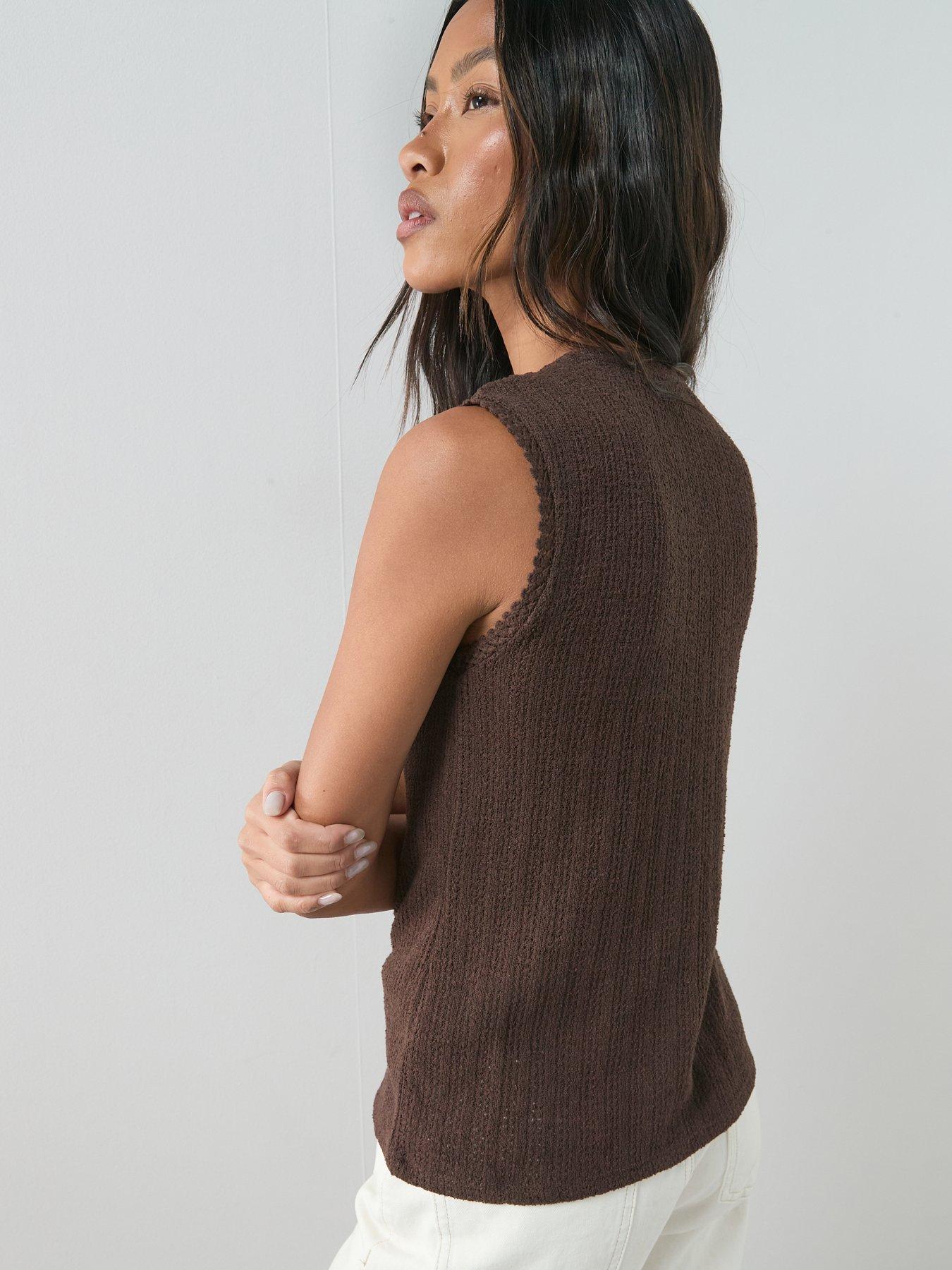 Image 2 of 6 of The Very Collection Textured Button Through Top - Brown