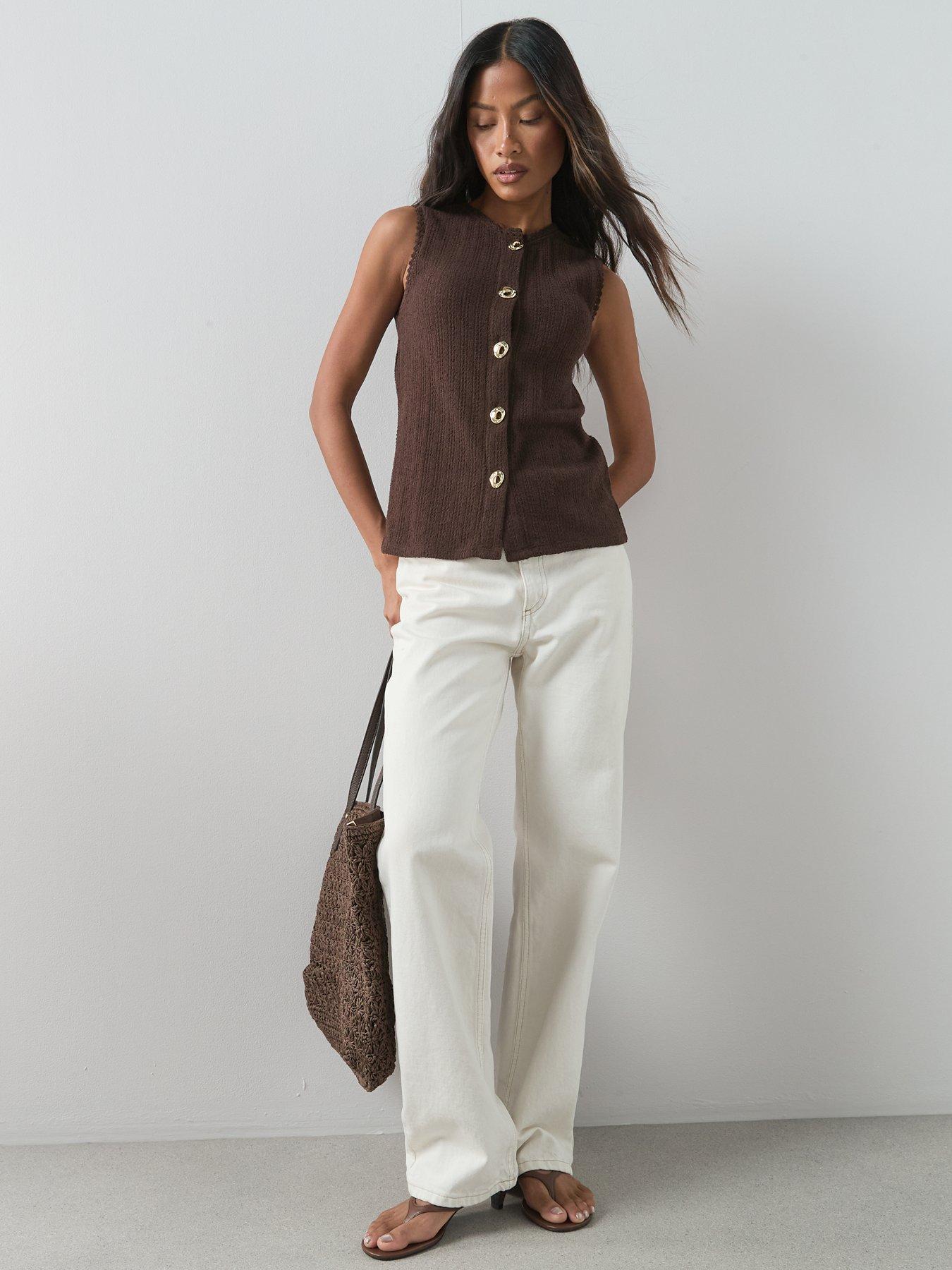 Image 3 of 6 of The Very Collection Textured Button Through Top - Brown