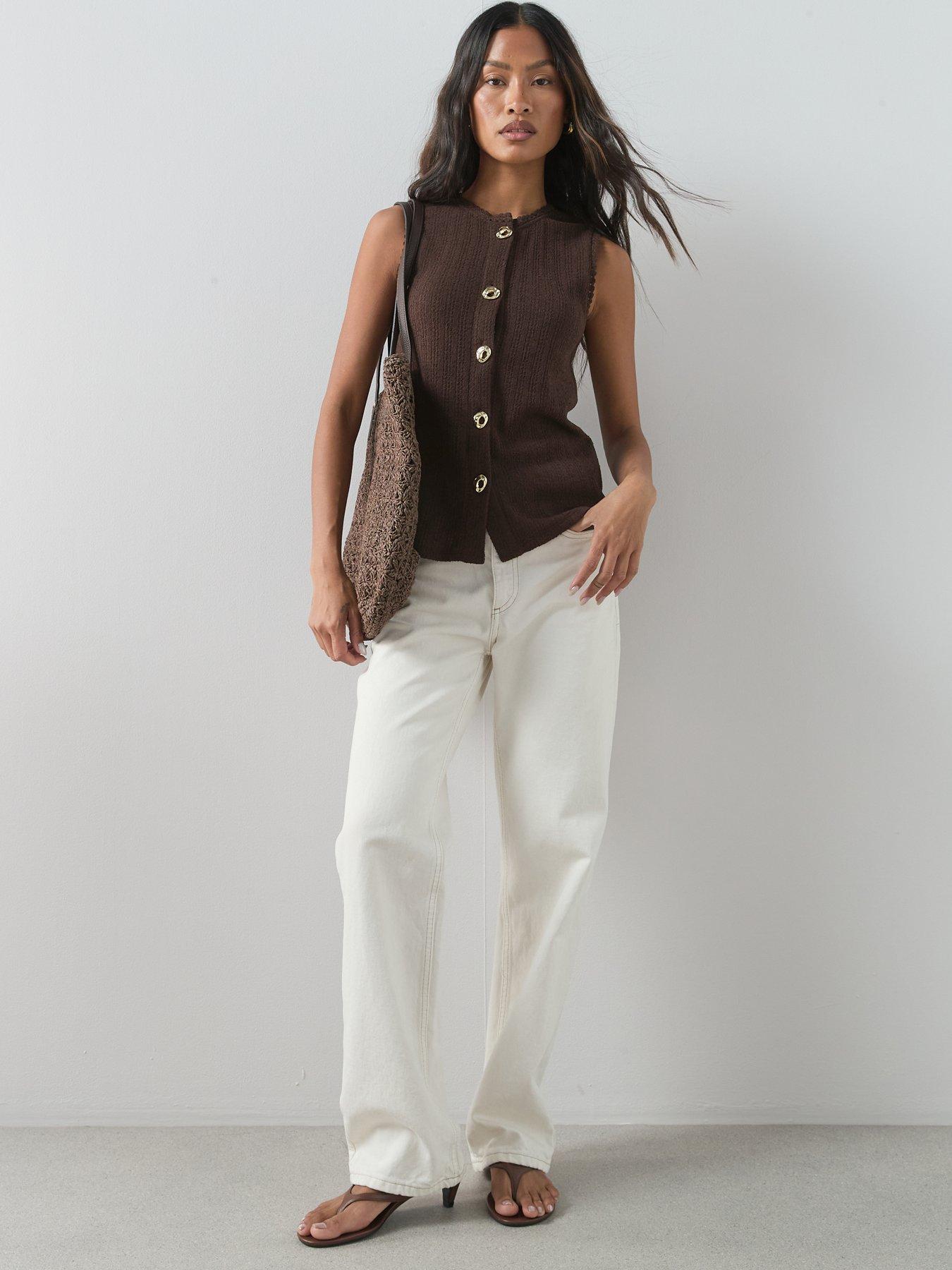 Image 6 of 6 of The Very Collection Textured Button Through Top - Brown