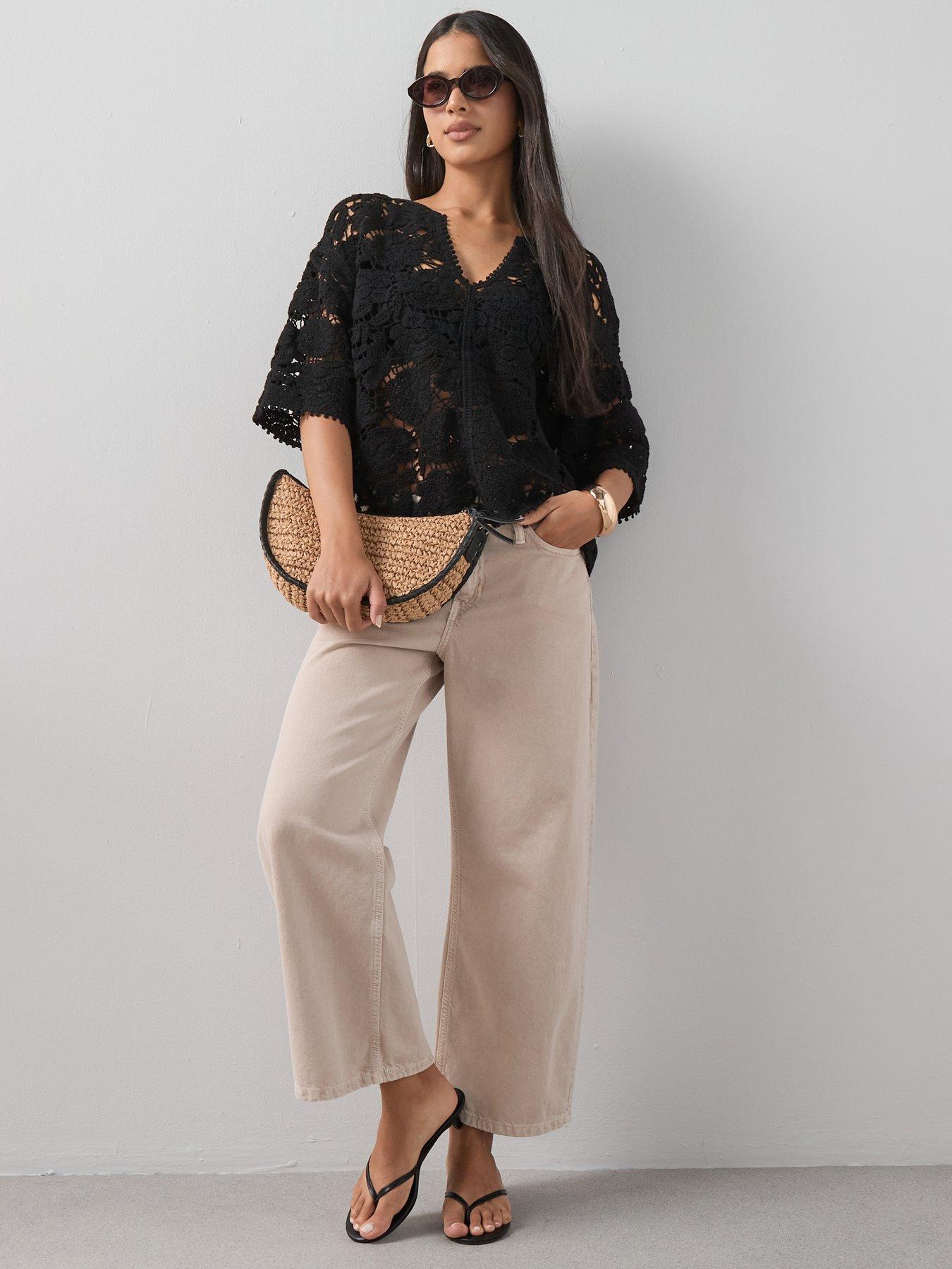 Image 3 of 7 of The Very Collection Oversized Crochet V Neck Top