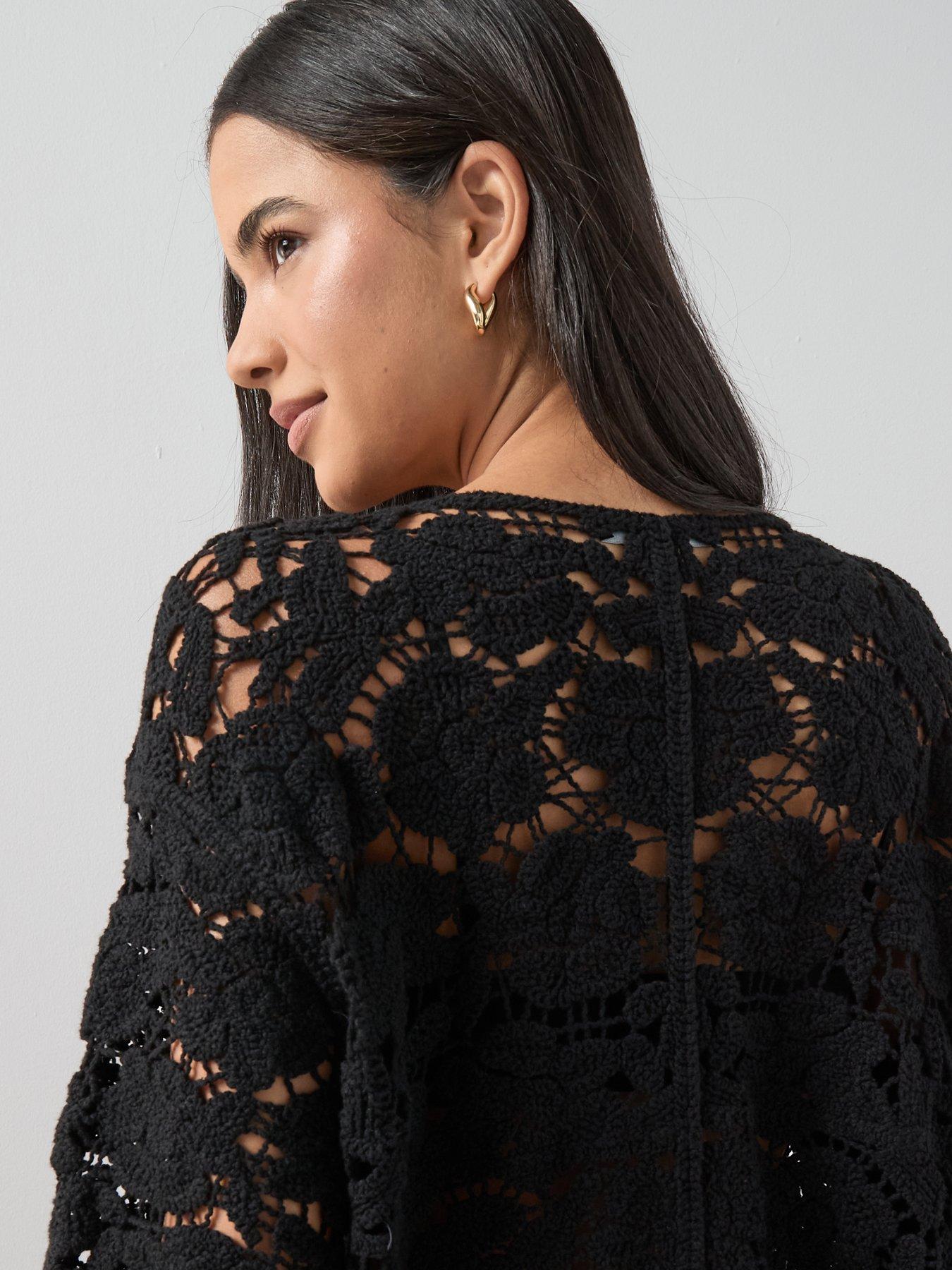 Image 4 of 7 of The Very Collection Oversized Crochet V Neck Top