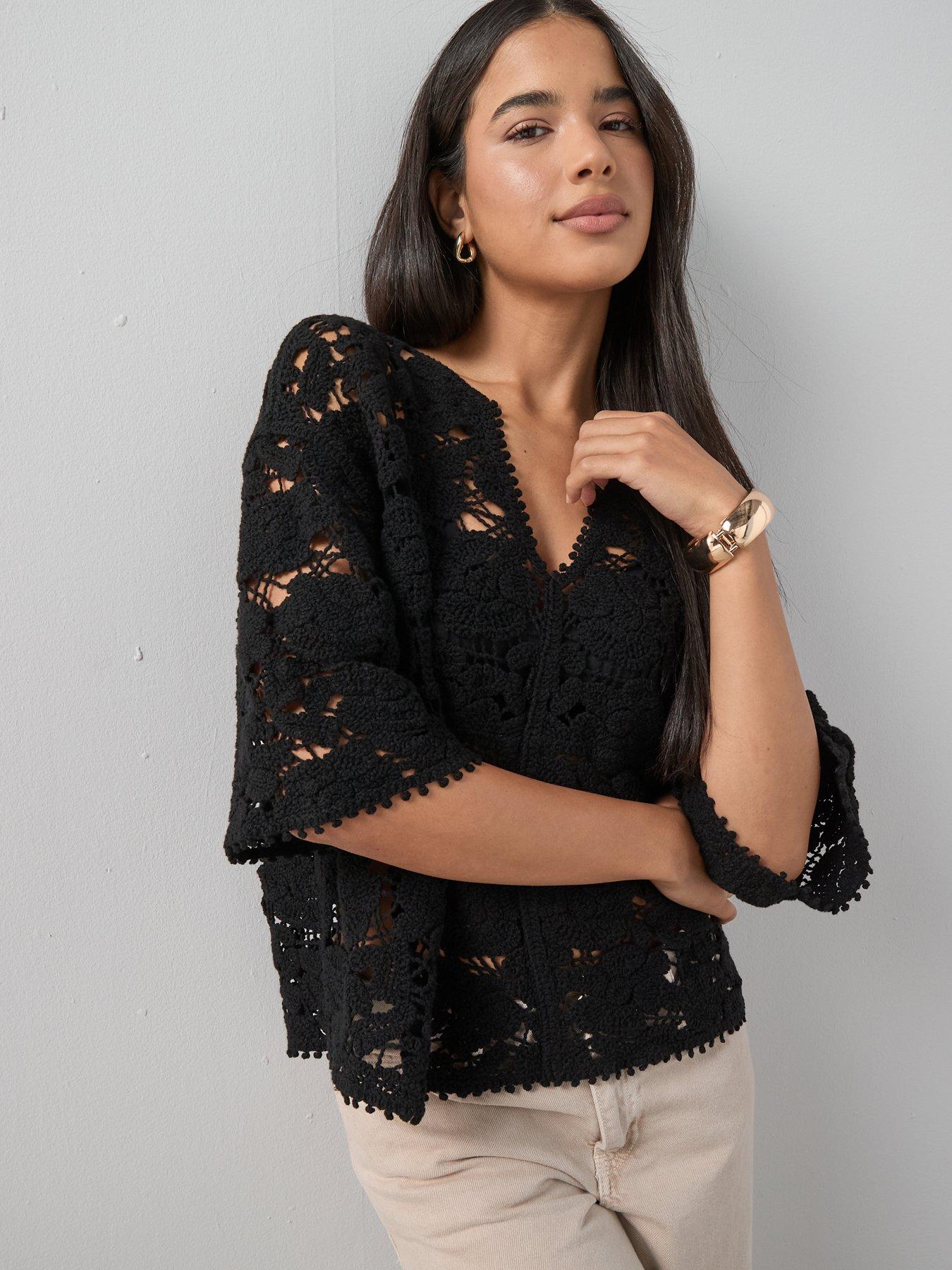 Image 6 of 7 of The Very Collection Oversized Crochet V Neck Top