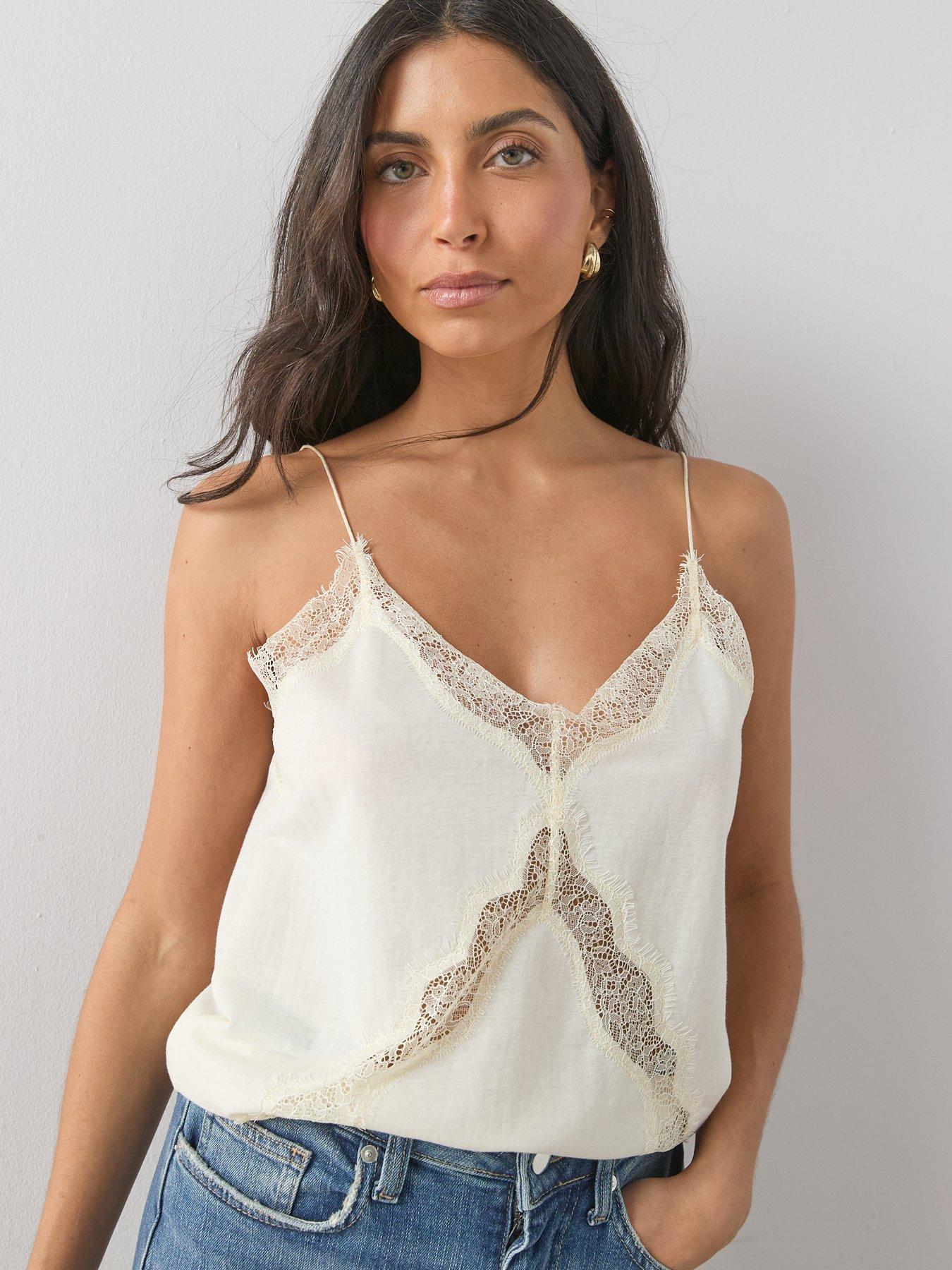 Image 5 of 7 of The Very Collection Delicate Lace Trim Cami - Cream
