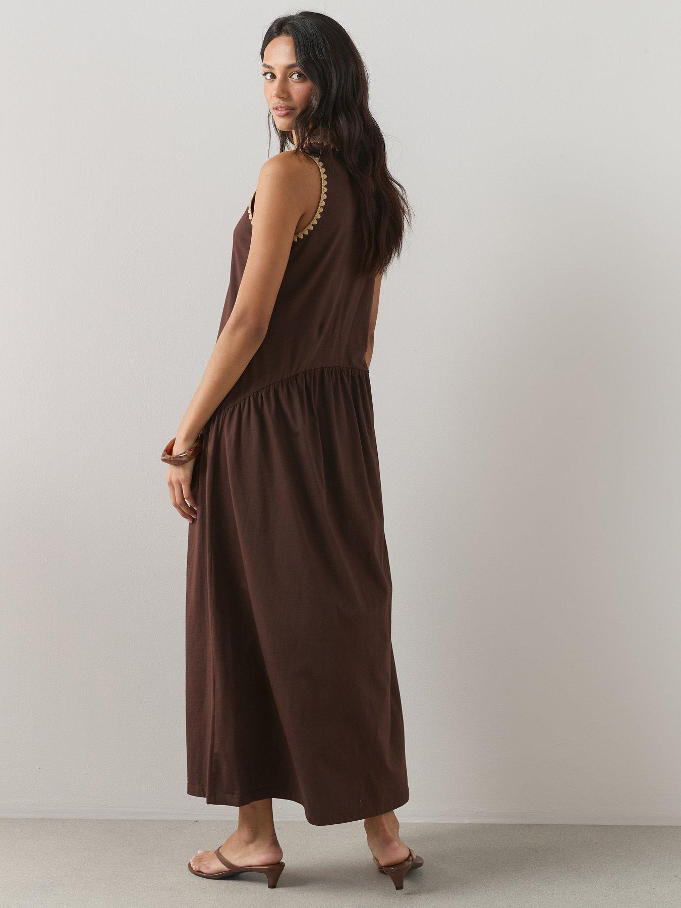 sachin and babi light blue dress Drop Waist Halter Maxi Dress Large / Brown main image 1