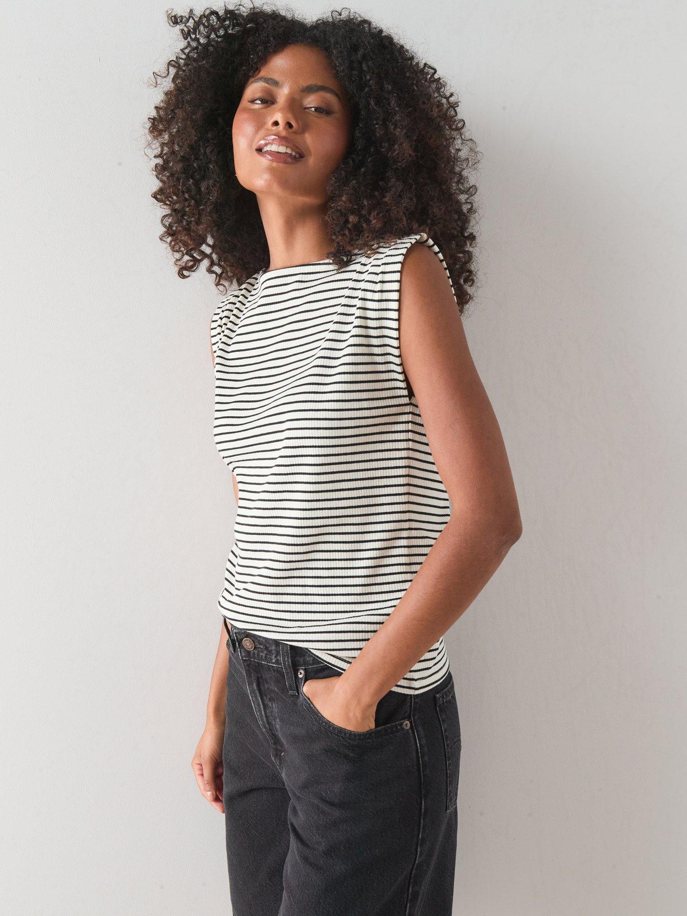 Image 1 of 6 of The Very Collection Ruched Shoulder Ribbed Vest