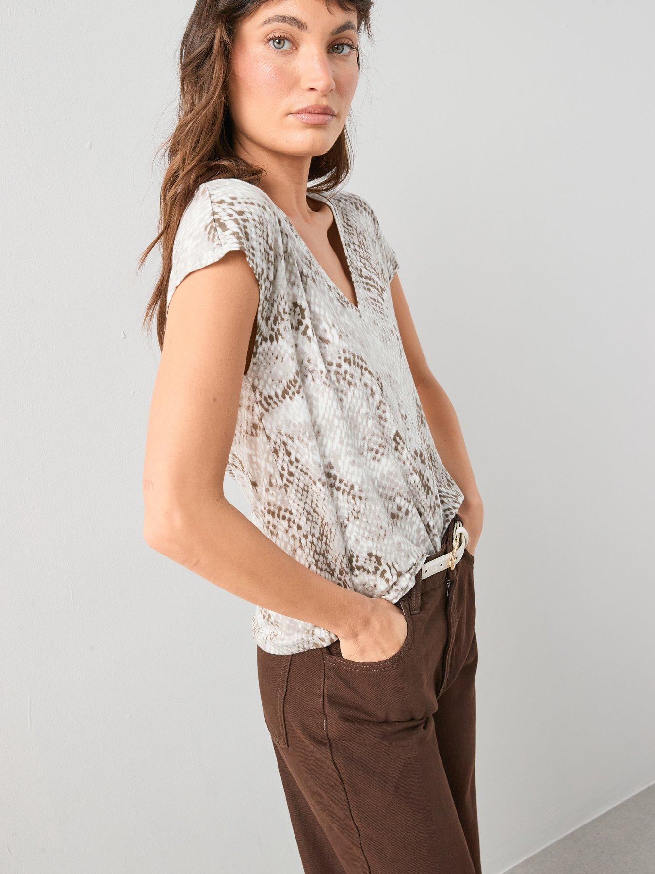 Image 4 of 7 of The Very Collection Snake Print V-neck Stretch T-shirt