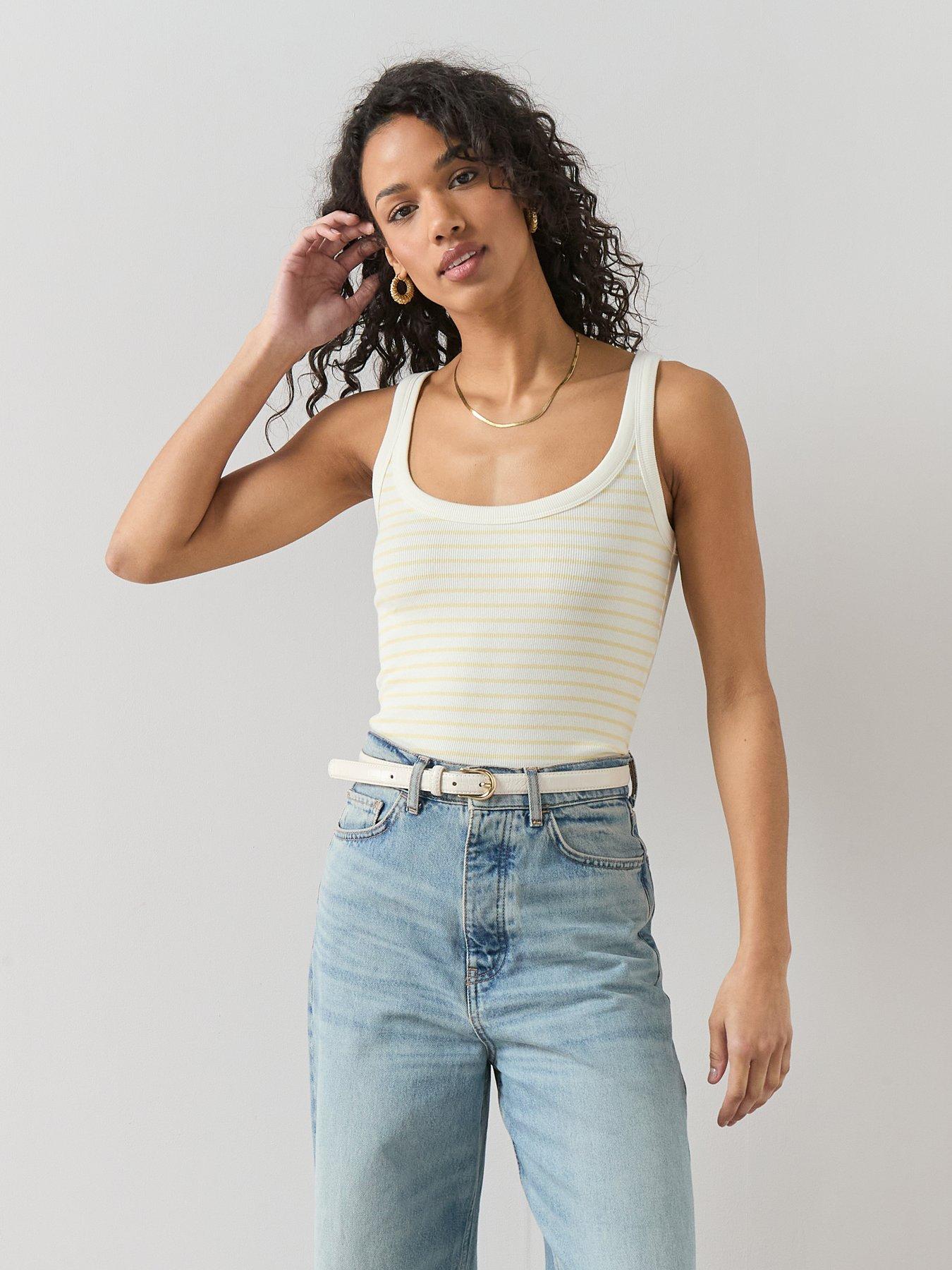 The Very Collection Scoop Neck Rib Striped Vest - Yellow