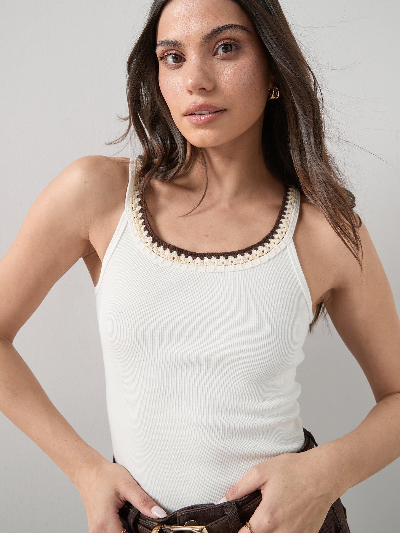 The Very Collection Crochet Neck Trim Racer Vest