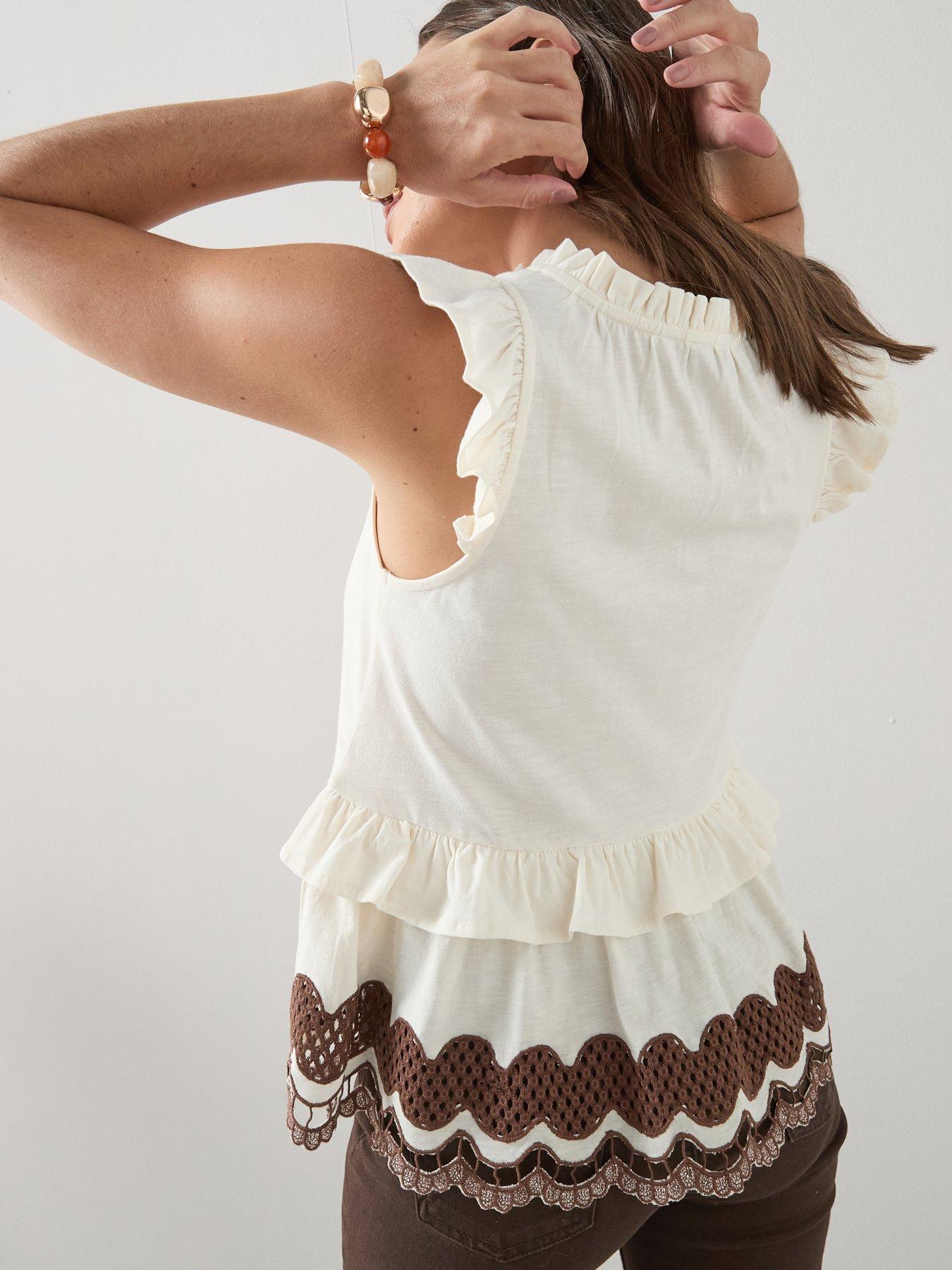 Image 2 of 7 of The Very Collection Embroidered Peplum Vest - Cream