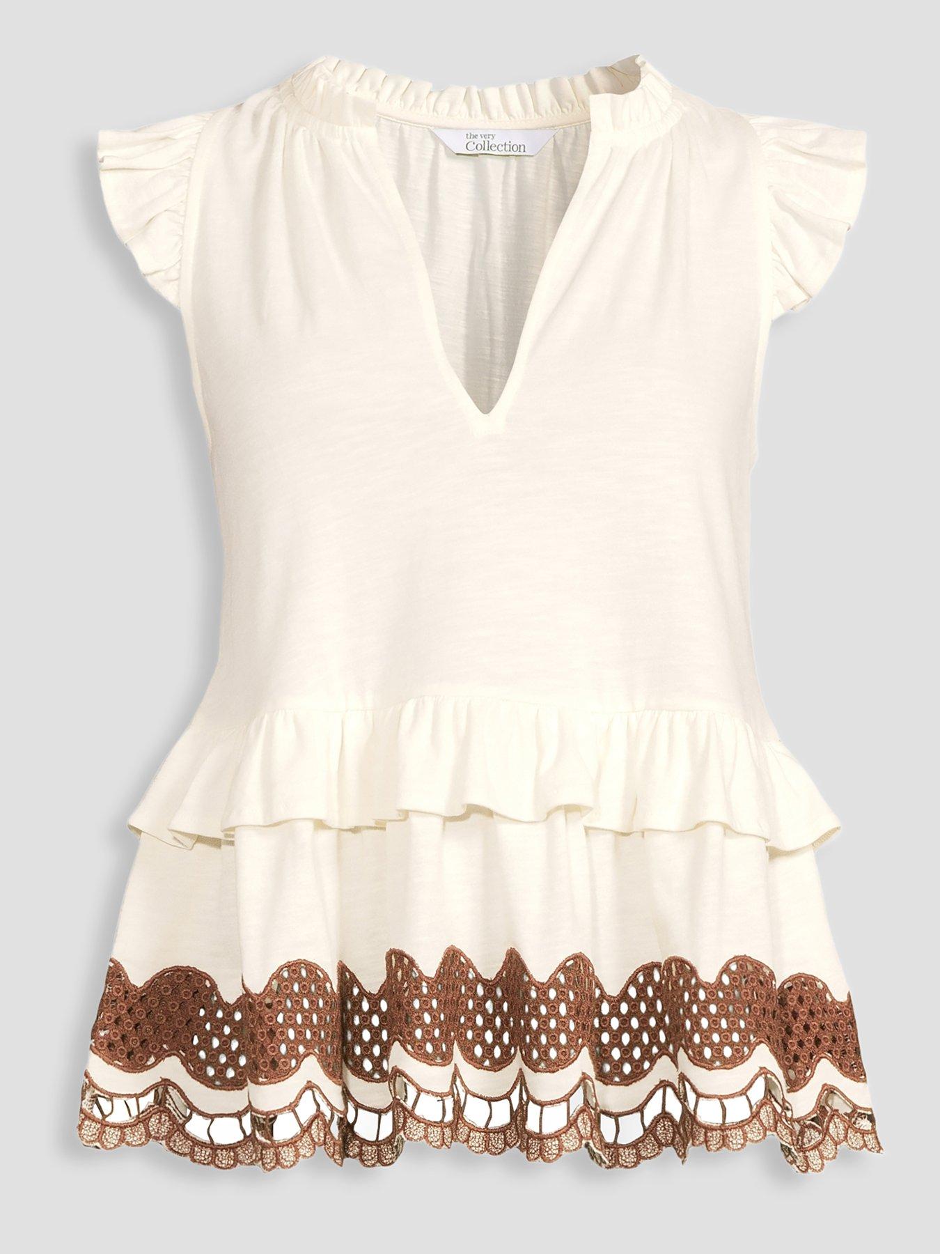 Image 7 of 7 of The Very Collection Embroidered Peplum Vest - Cream
