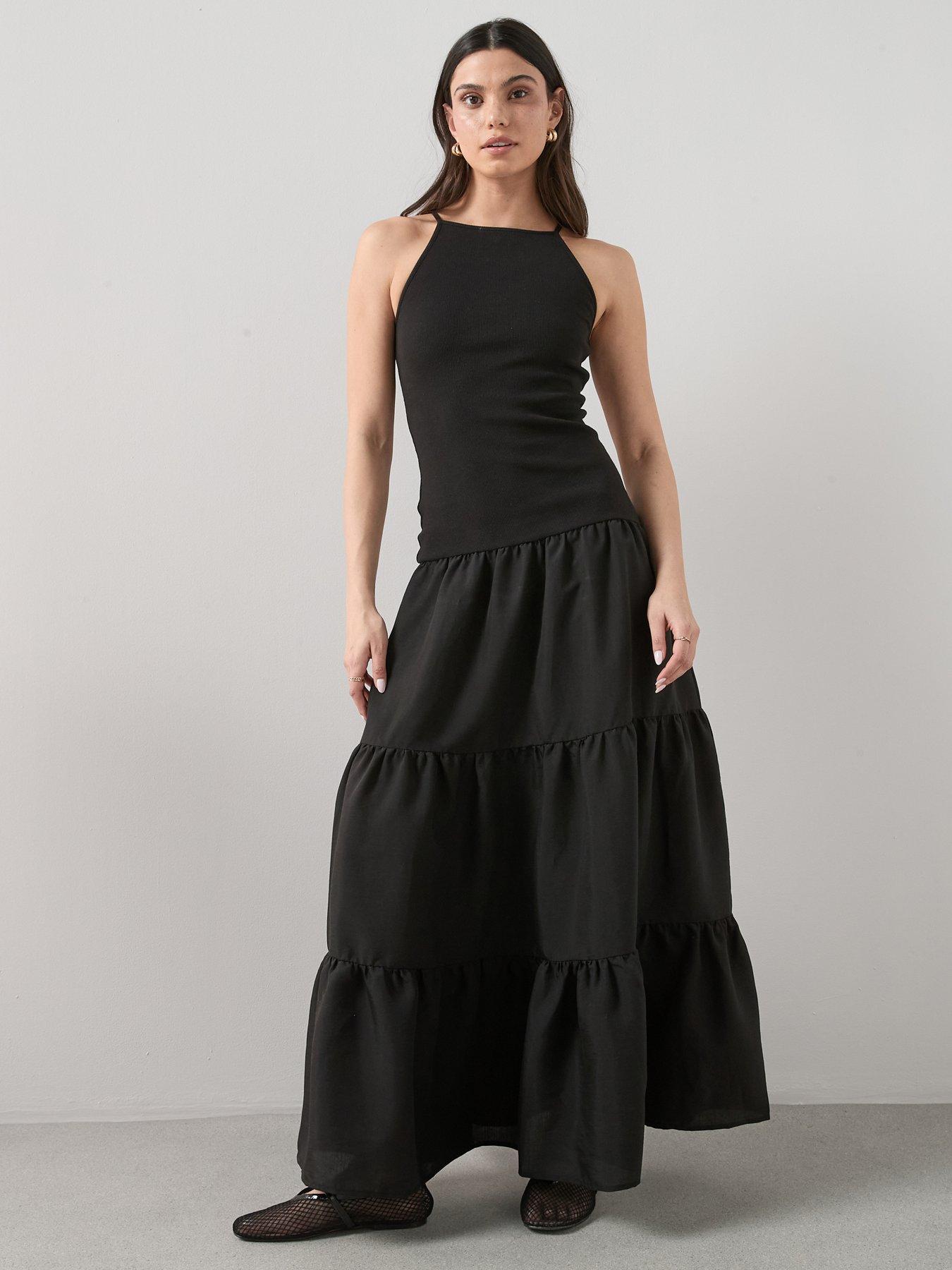 The Very Collection Sleeveless Maxi Tiered Ruffle Dress - Black