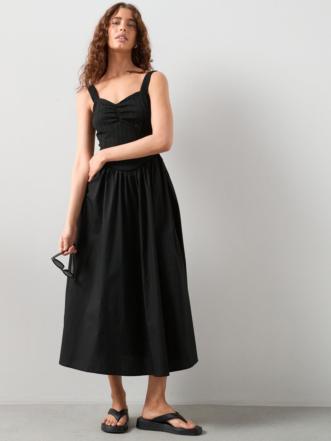 The Very Collection Textured Strappy Woven Mix Dress - Black | Very