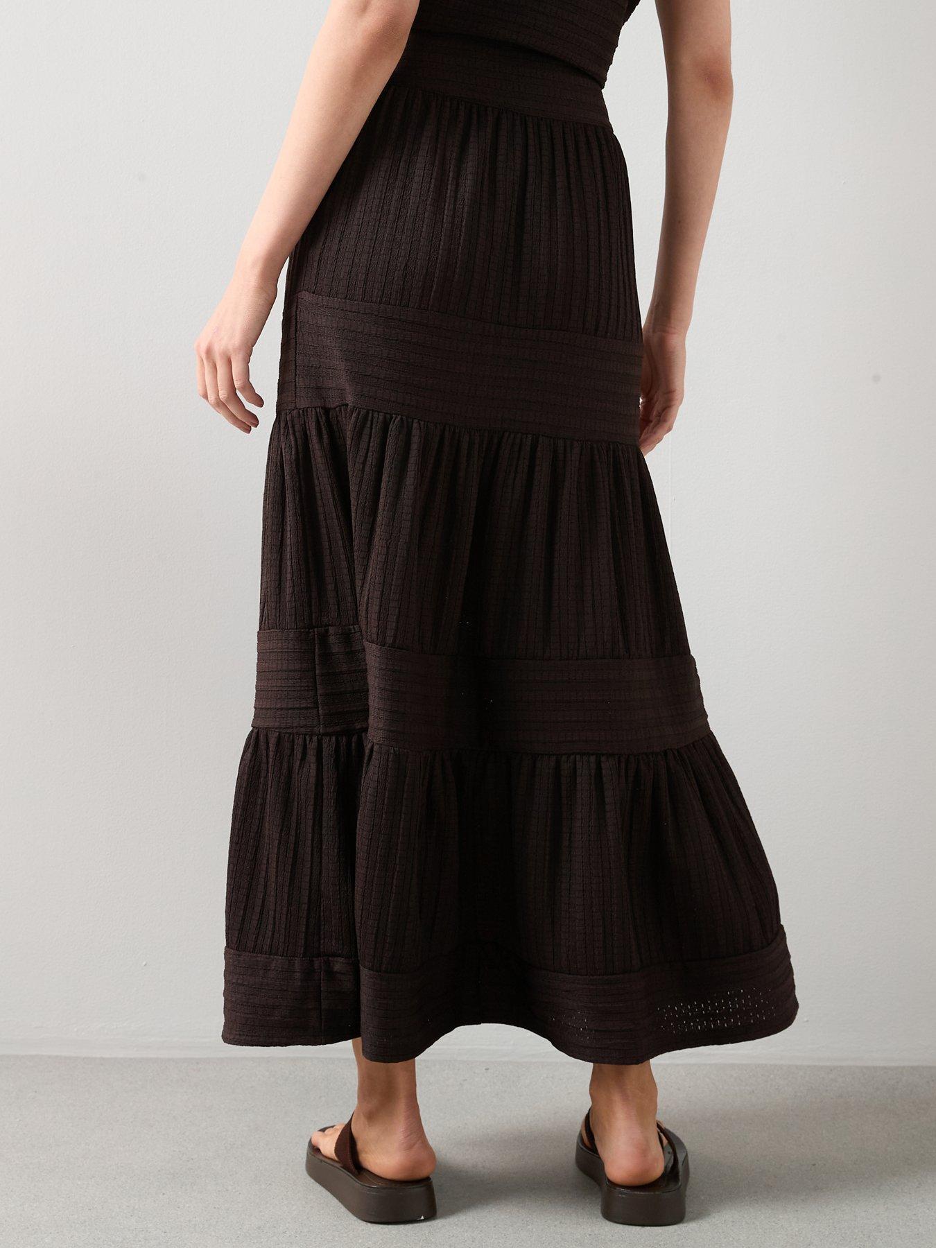 Image 2 of 6 of The Very Collection Textured Panel Co-Ord Maxi Skirt - Brown