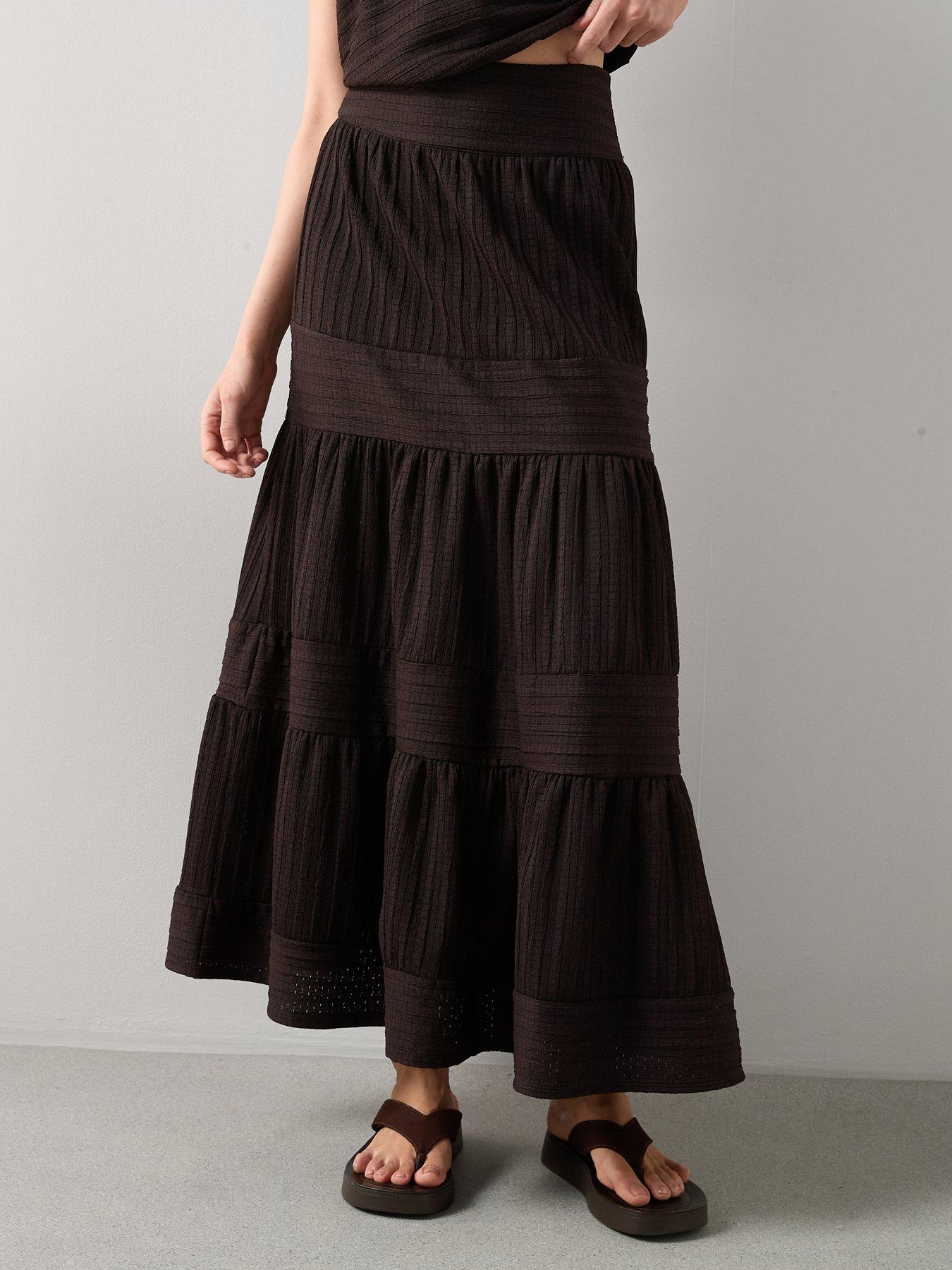 Image 3 of 6 of The Very Collection Textured Panel Co-Ord Maxi Skirt - Brown
