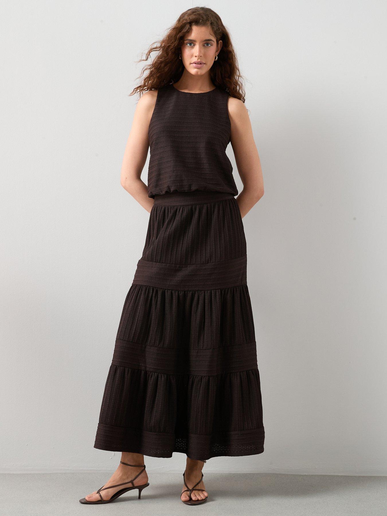 Image 4 of 6 of The Very Collection Textured Panel Co-Ord Maxi Skirt - Brown