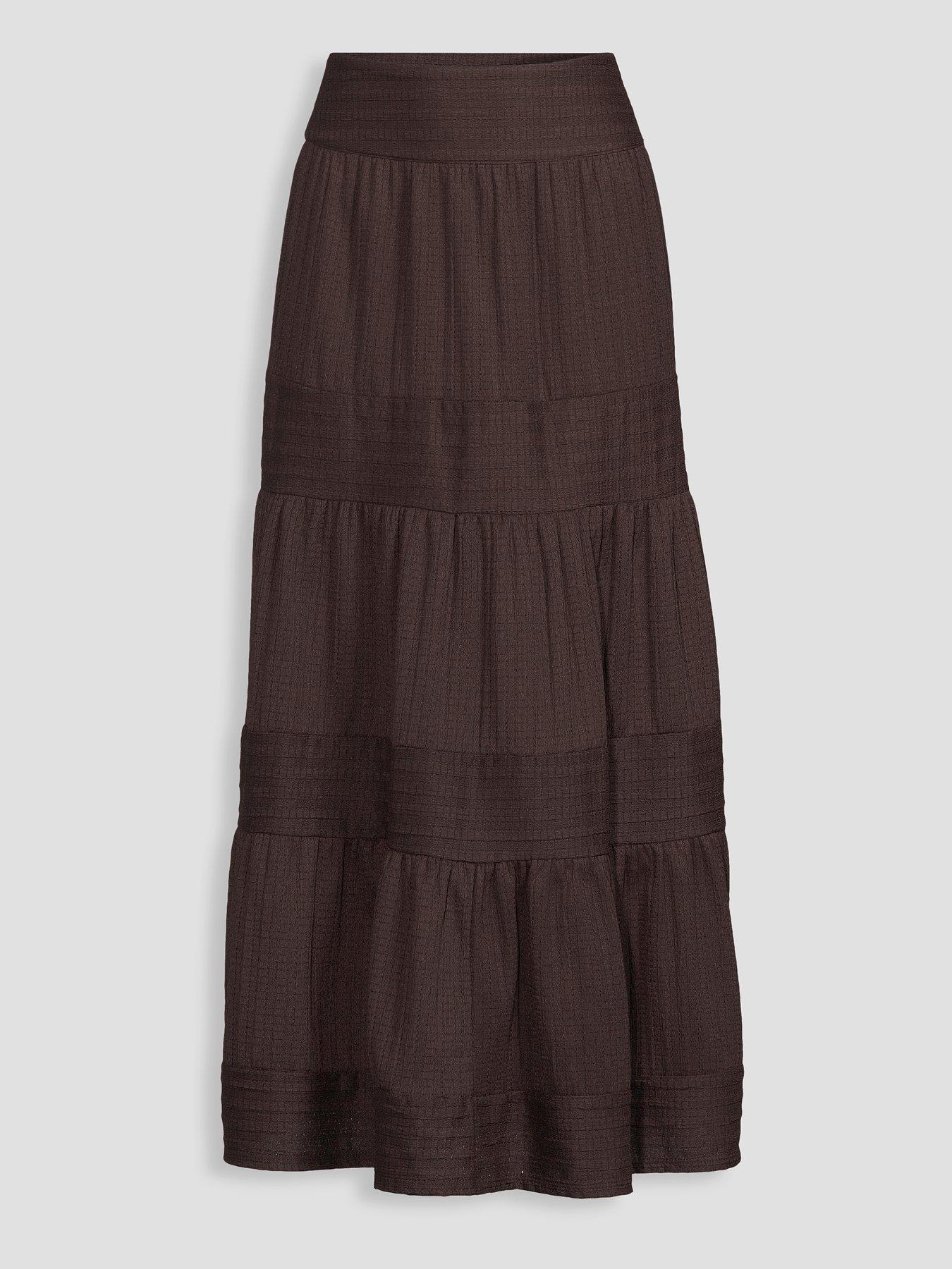 Image 7 of 7 of The Very Collection Textured Tiered Co-ord Maxi Skirt - Brown
