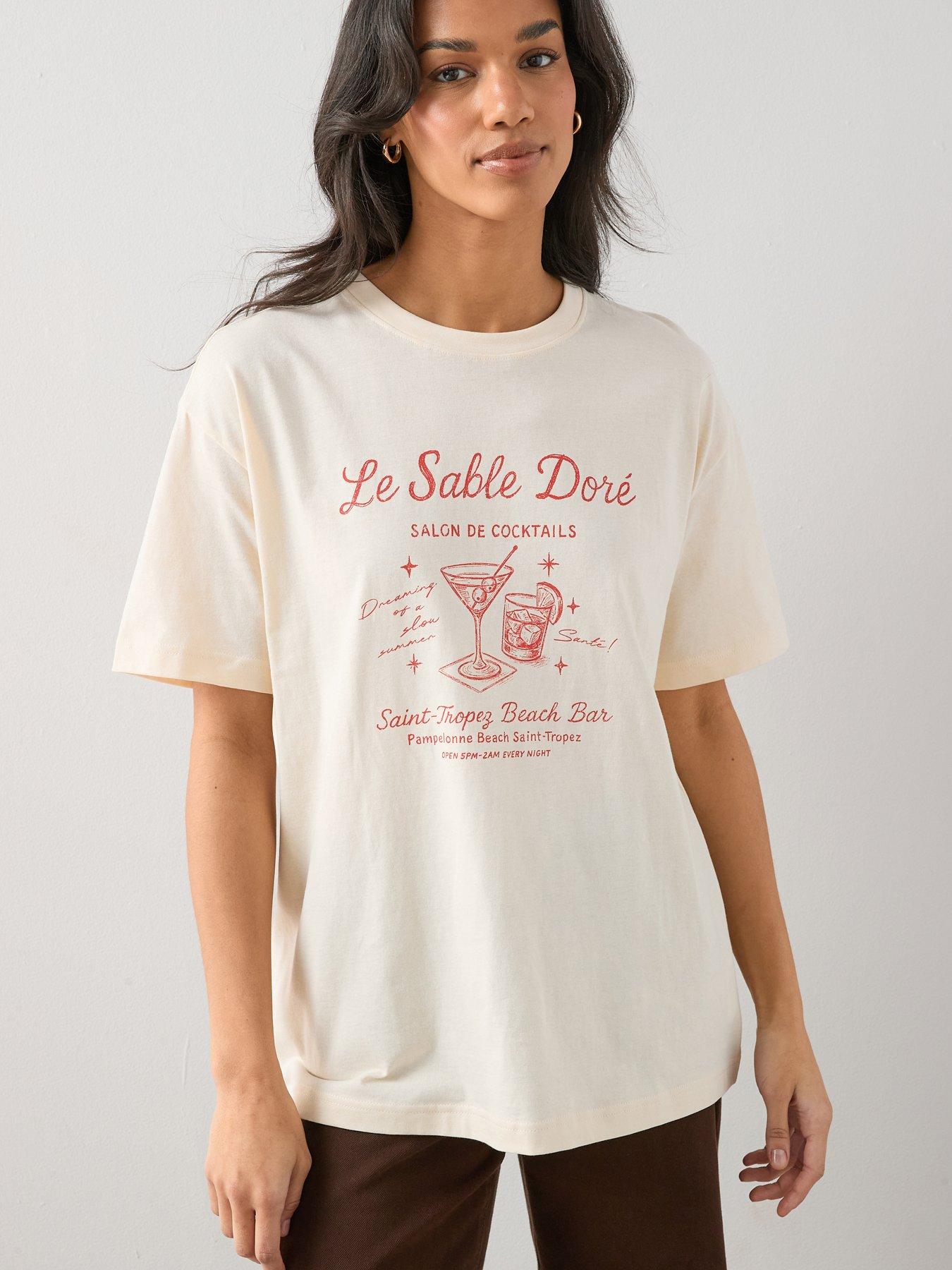 The Very Collection Cocktail Oversized Graphic T-Shirt - Cream