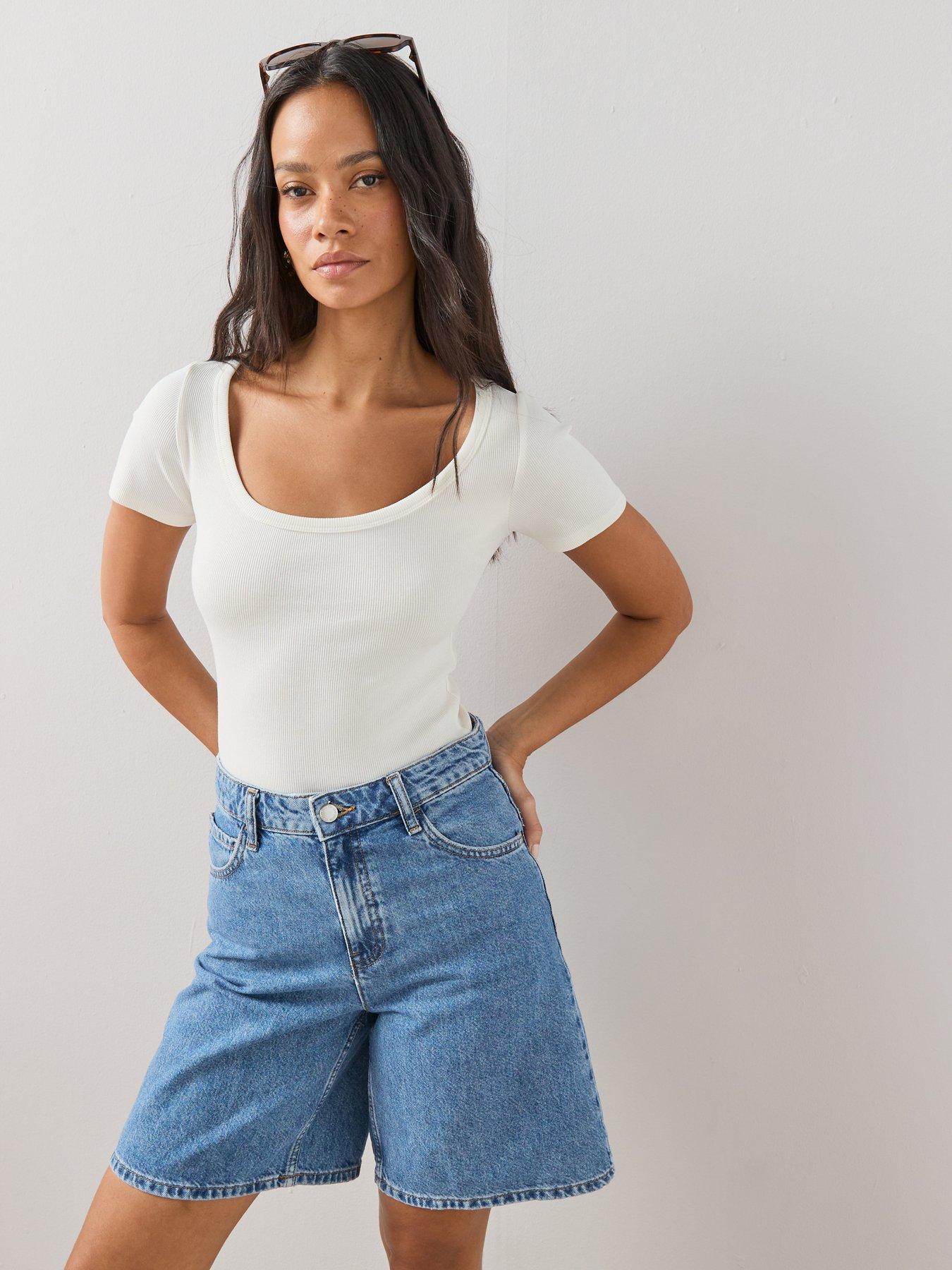 The Very Collection Stretch Rib Scoop Neck T-Shirt - White