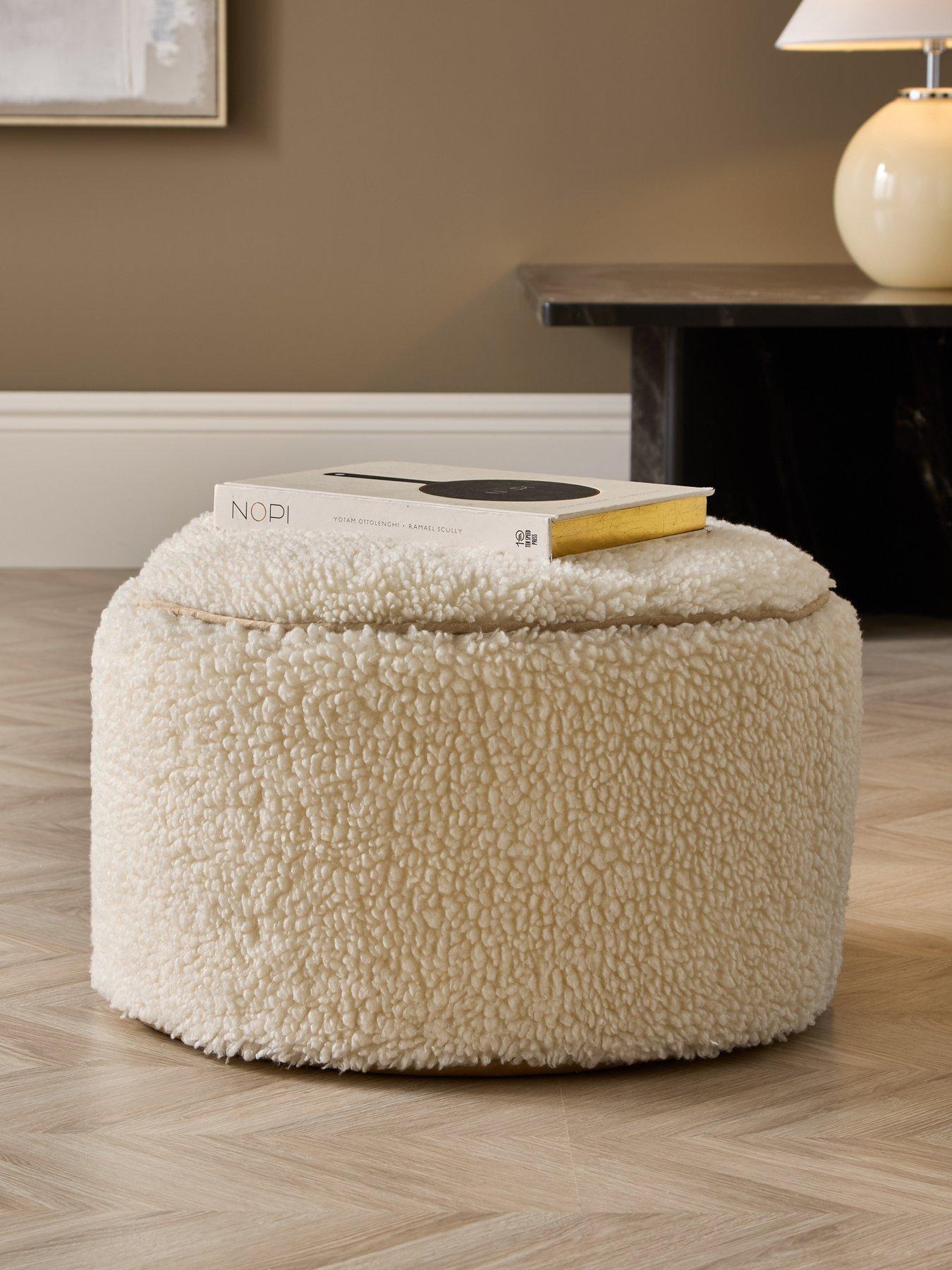 Image 1 of 5 of KAIKOO Sherpa Faux&nbsp;Fur Round Stool With Piping