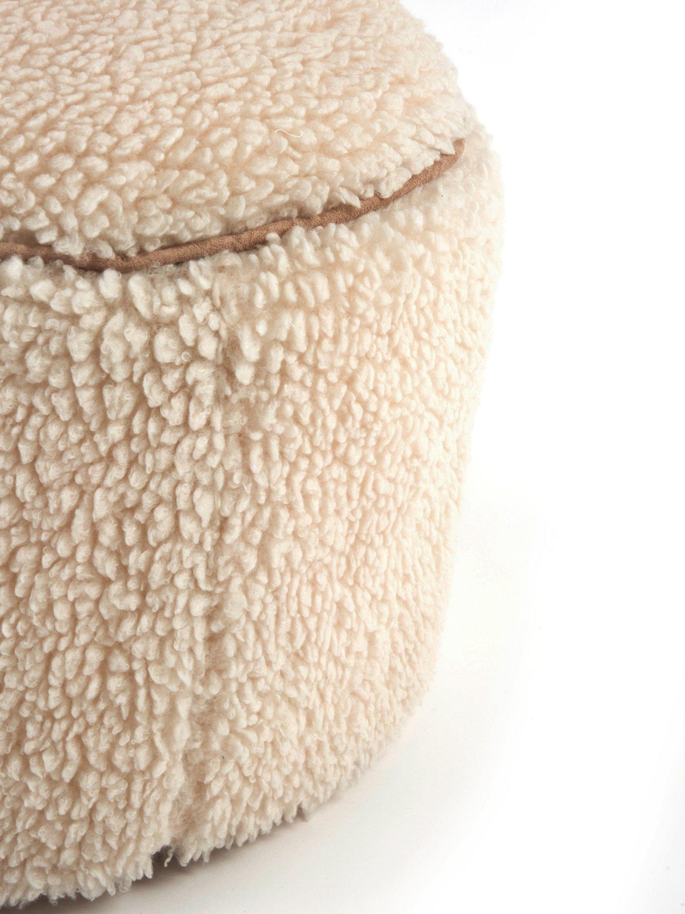 Image 3 of 5 of KAIKOO Sherpa Faux&nbsp;Fur Round Stool With Piping
