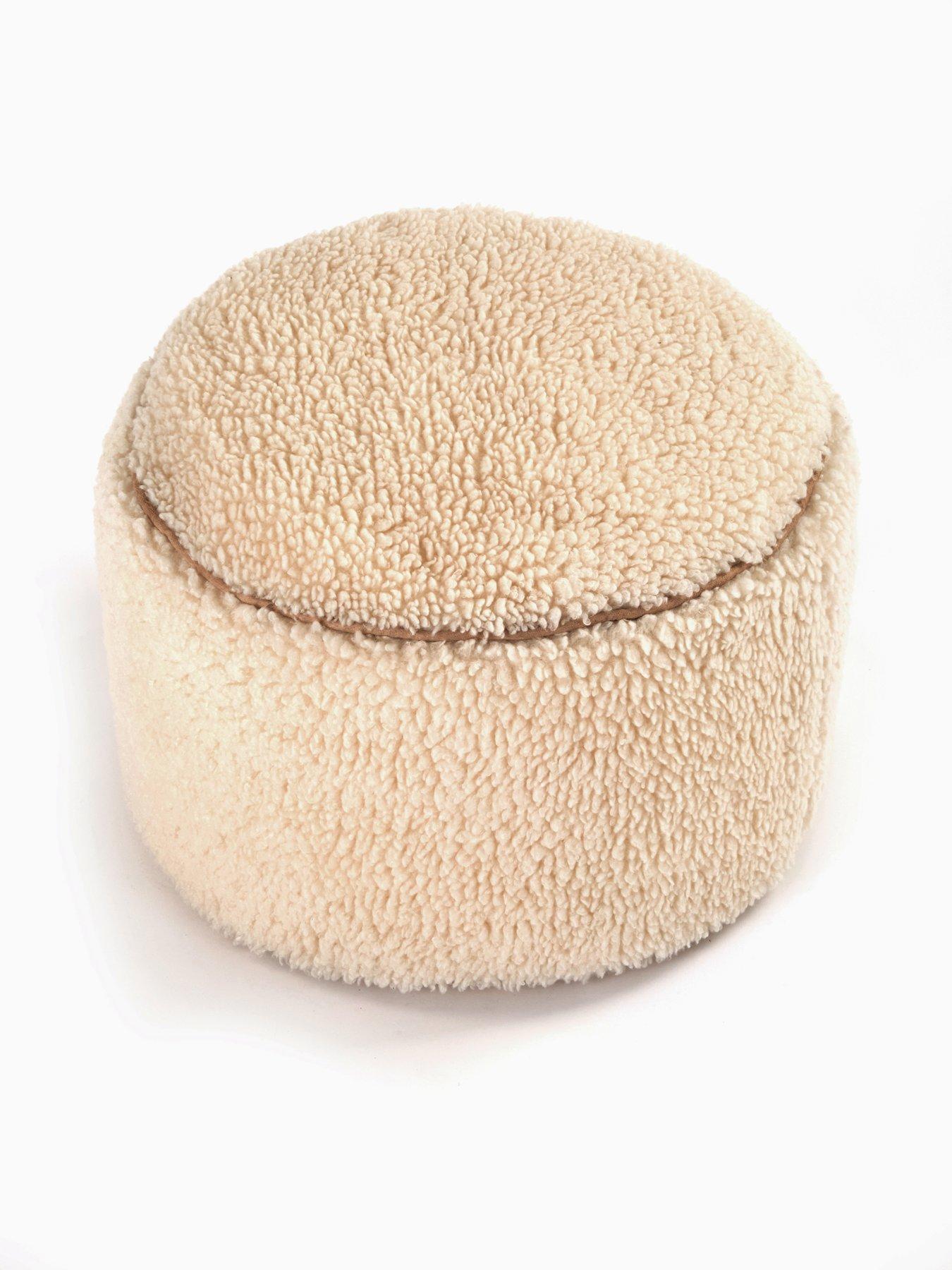 Image 5 of 5 of KAIKOO Sherpa Faux&nbsp;Fur Round Stool With Piping