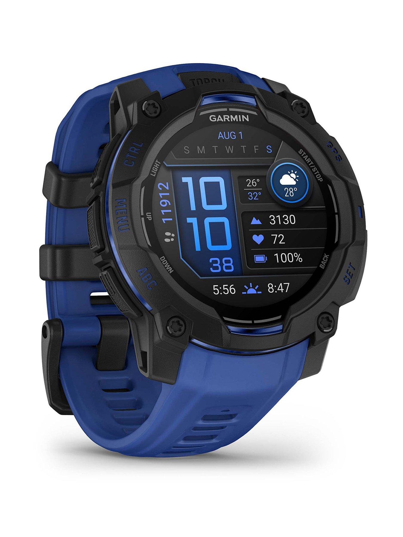 Image 1 of 7 of Garmin Instinct 3 45mm Smartwatch&nbsp;- Black with Bolt Blue Band