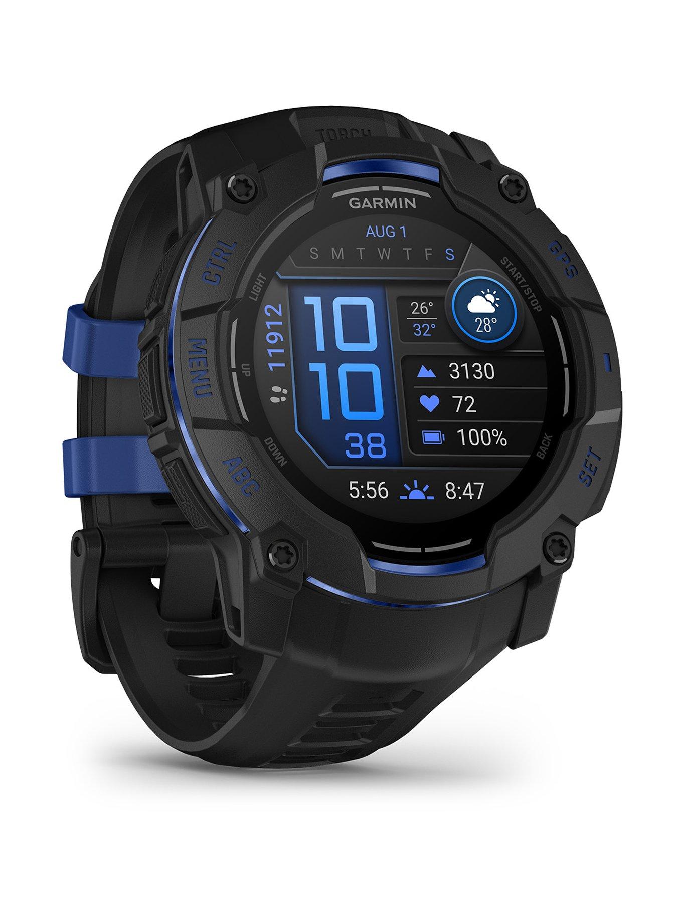 Garmin Instinct 3 50mm Smartwatch  - Black with Bolt Blue Accents