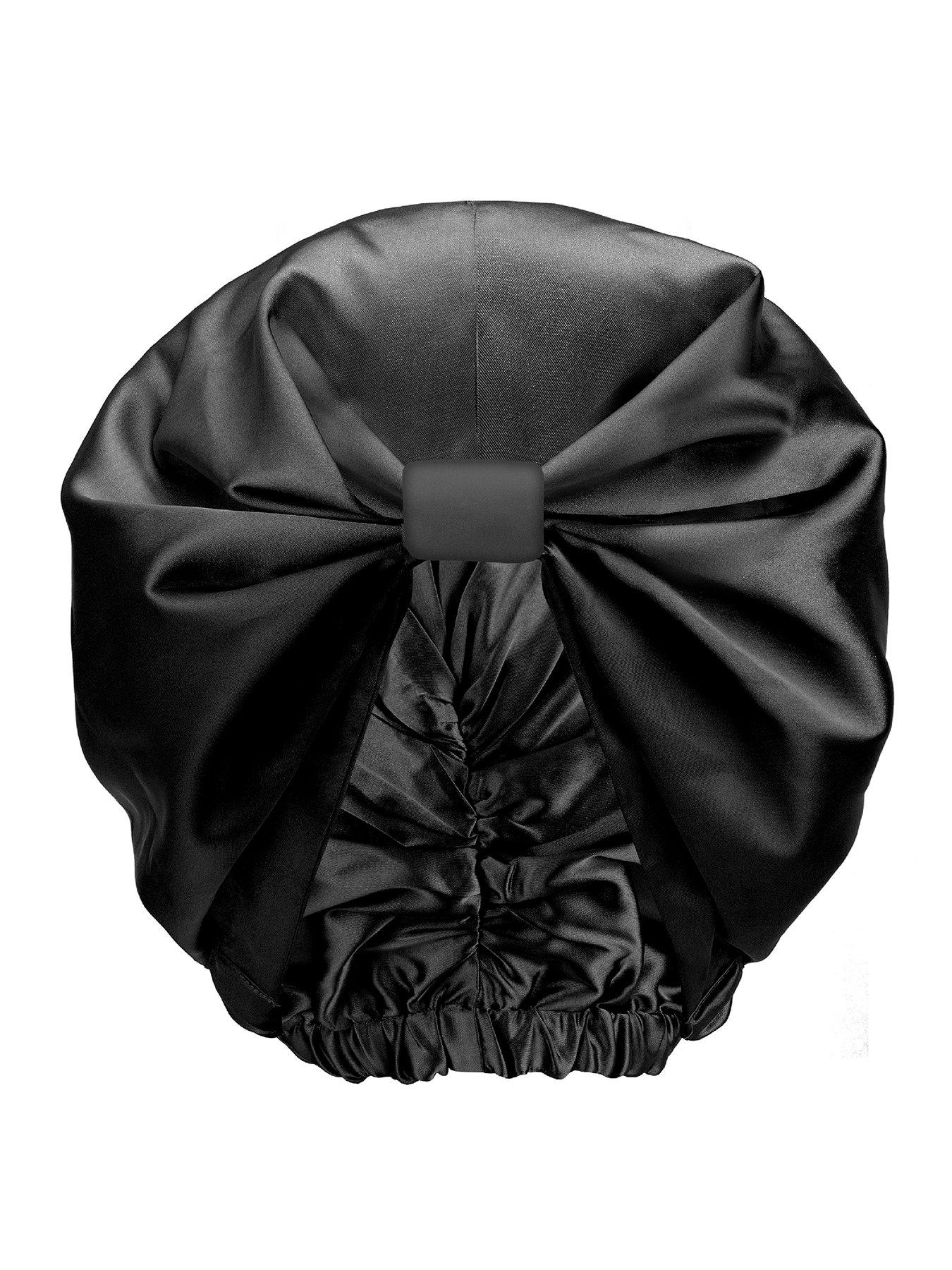 Silver Cloud Satin Hair Wraps Infused with Silver Ions, Adjustable Fit  - Black