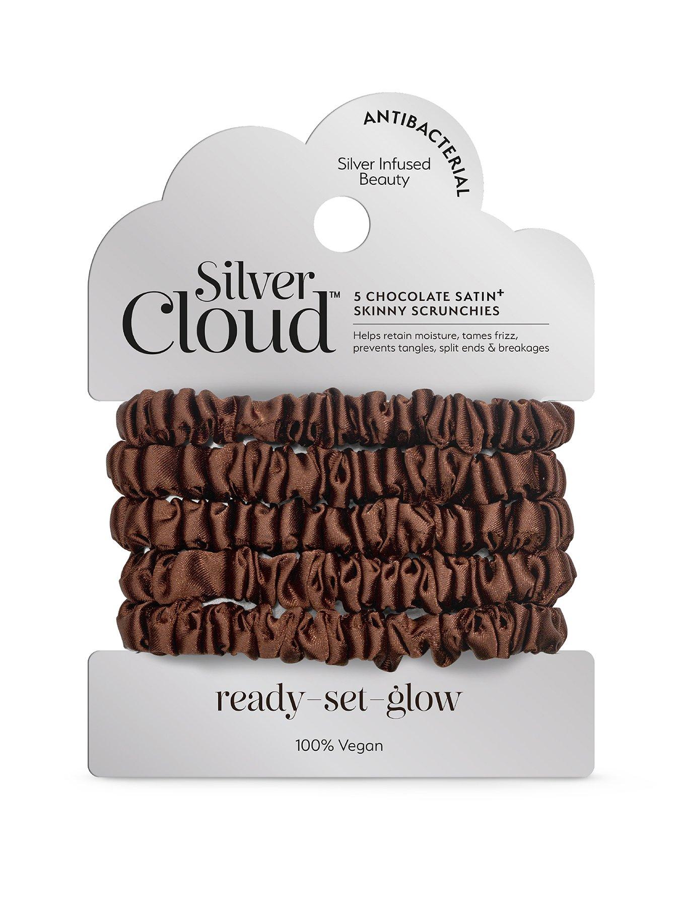Silver Cloud Satin Skinny Scrunchies X 5 Infused With Silver Ions - Chocolate