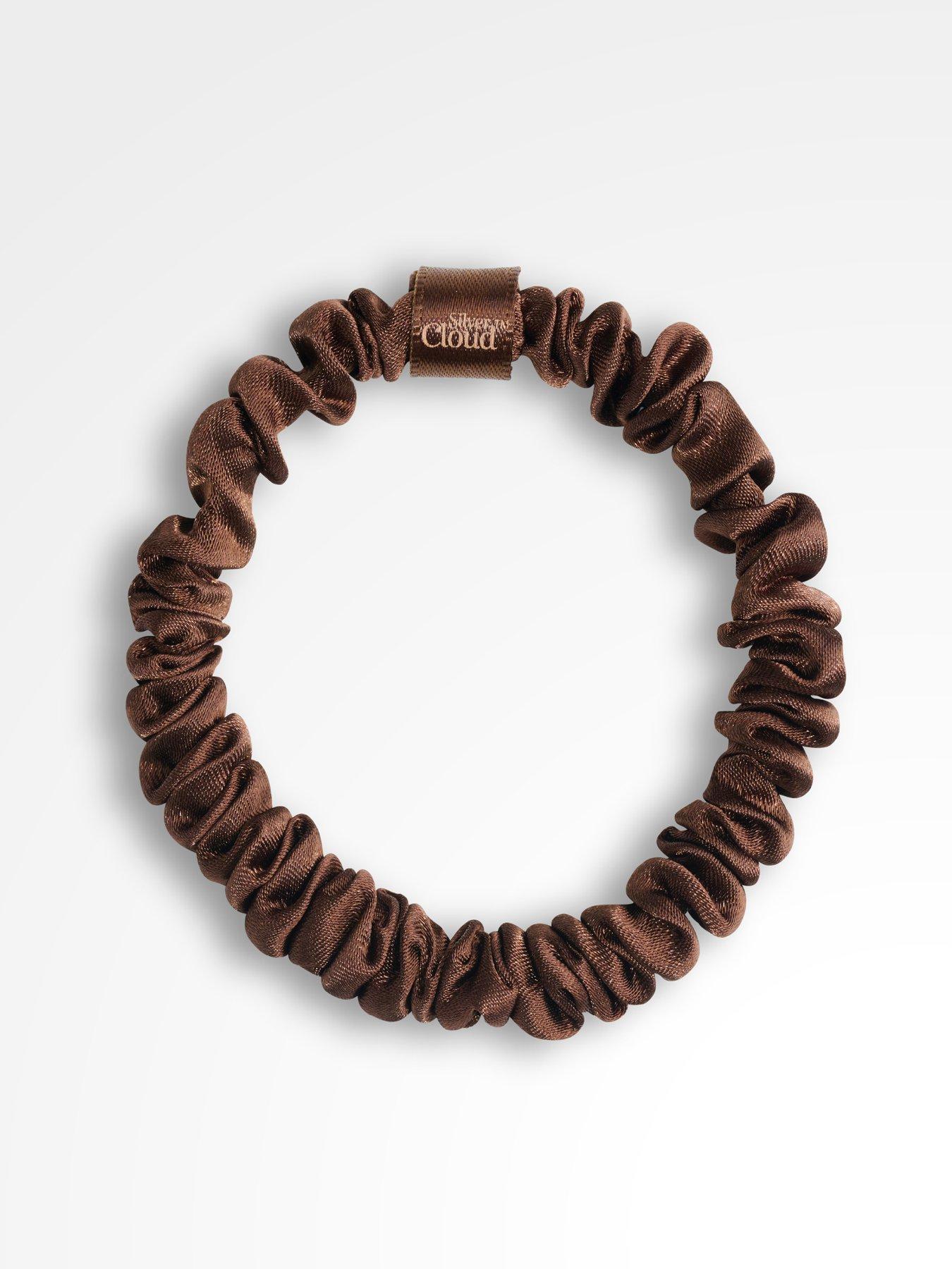 Image 2 of 4 of Silver Cloud Satin Skinny Scrunchies x 5 Infused with Silver Ions - Chocolate