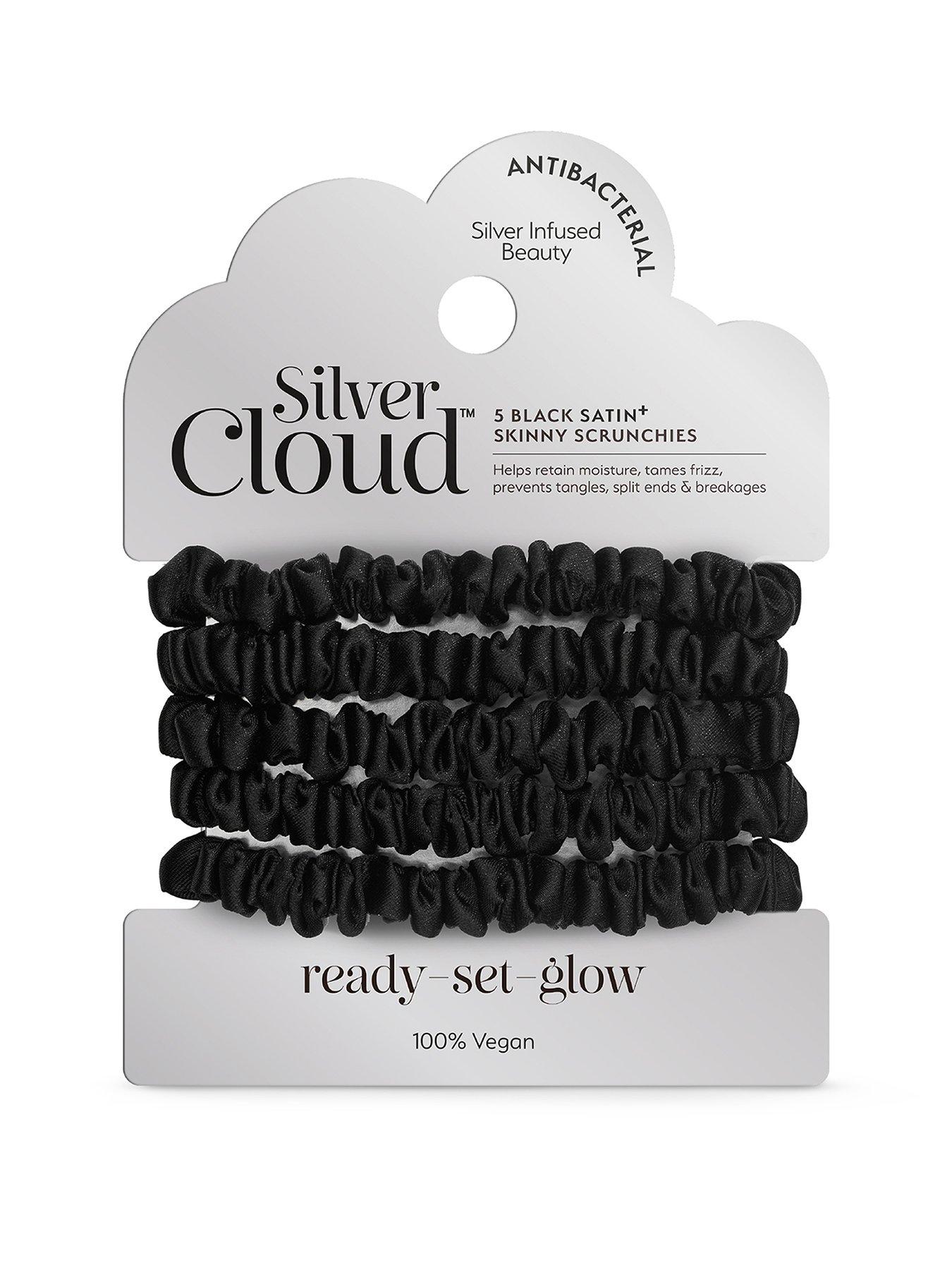 Image 1 of 4 of Silver Cloud Satin Skinny Scrunchies x 5 Infused with Silver Ions - Black