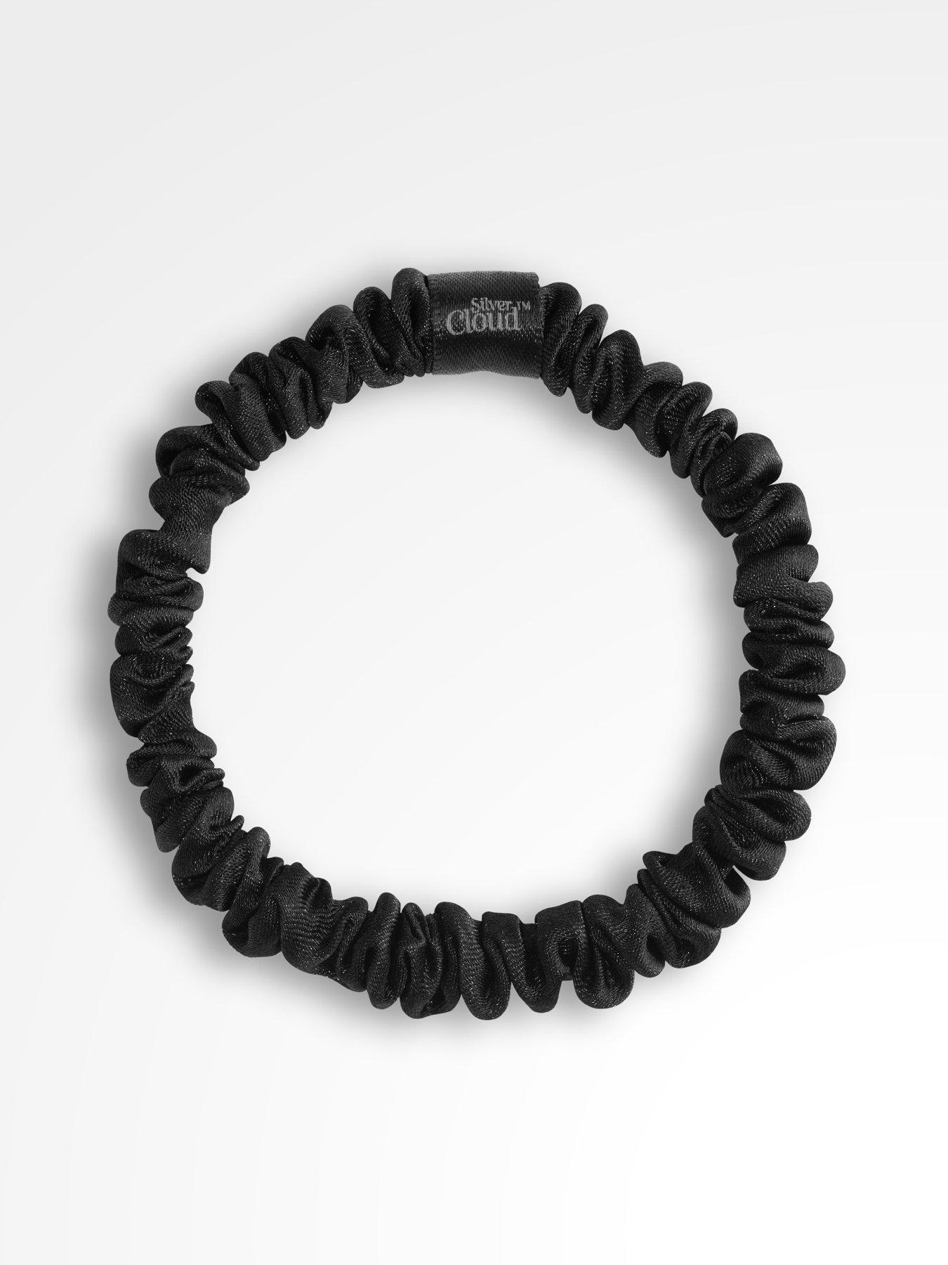 Image 2 of 4 of Silver Cloud Satin Skinny Scrunchies x 5 Infused with Silver Ions - Black