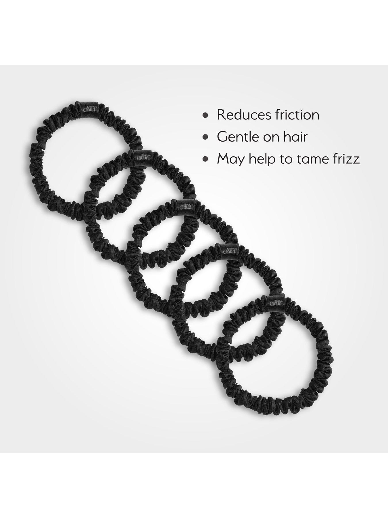 Image 3 of 4 of Silver Cloud Satin Skinny Scrunchies x 5 Infused with Silver Ions - Black