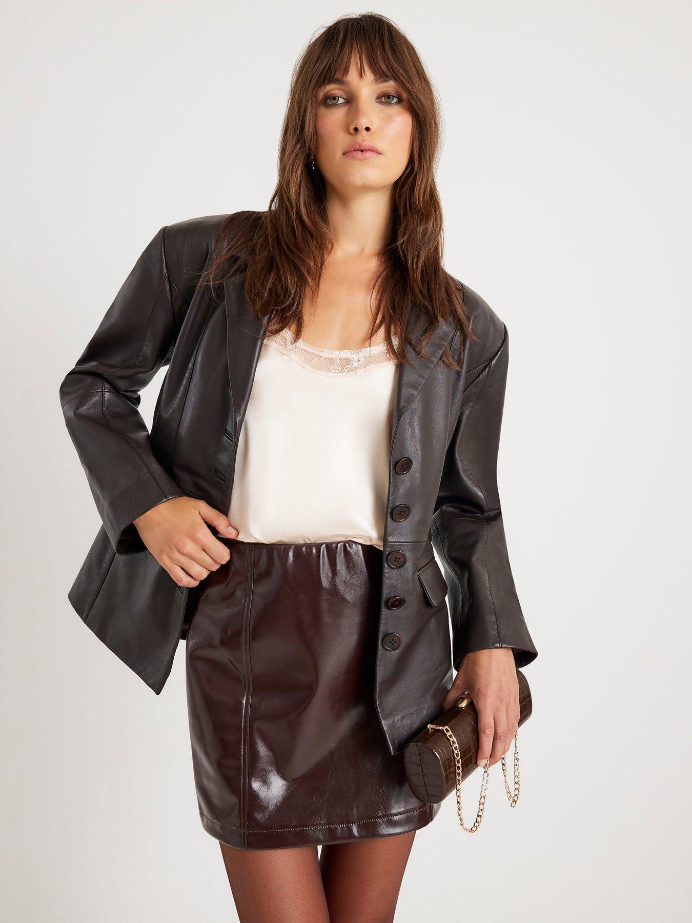 River Island: Faux Leather Mini Skirt - Brown