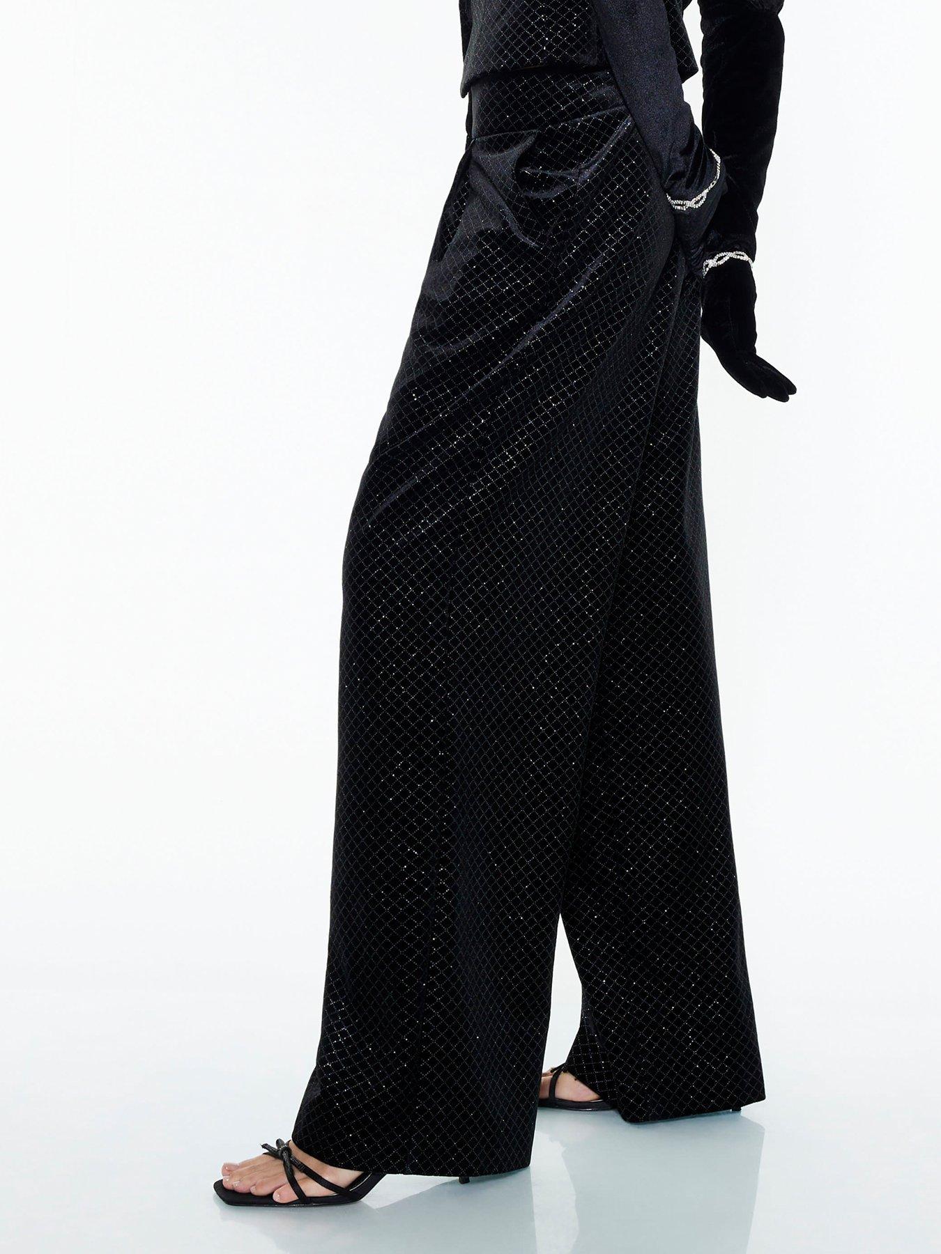 River Island Velvet Hotfix Wide Leg Trousers - Black