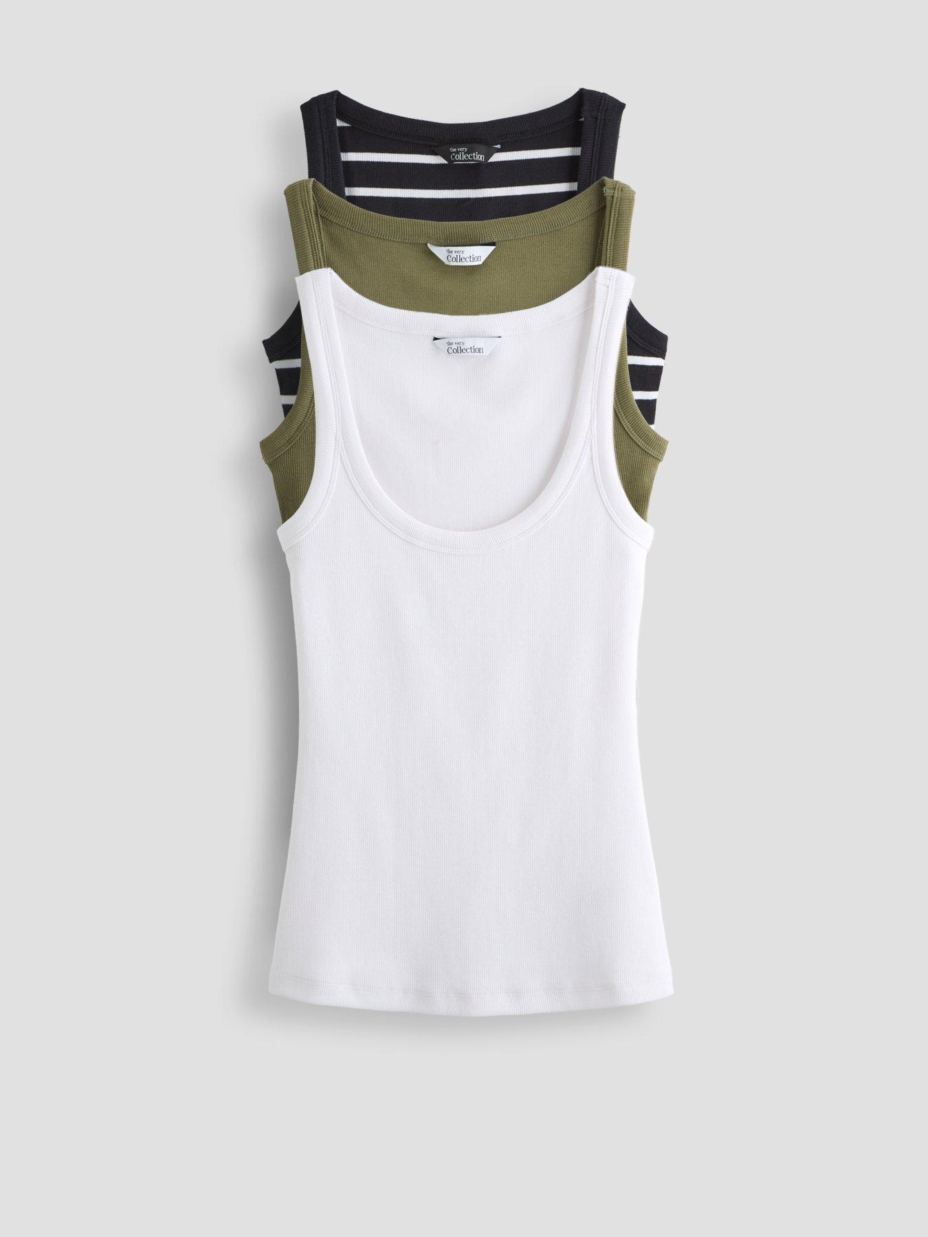Image 1 of 2 of The Very Collection 3 Pack Rib Scoop Neck Vests - Multi