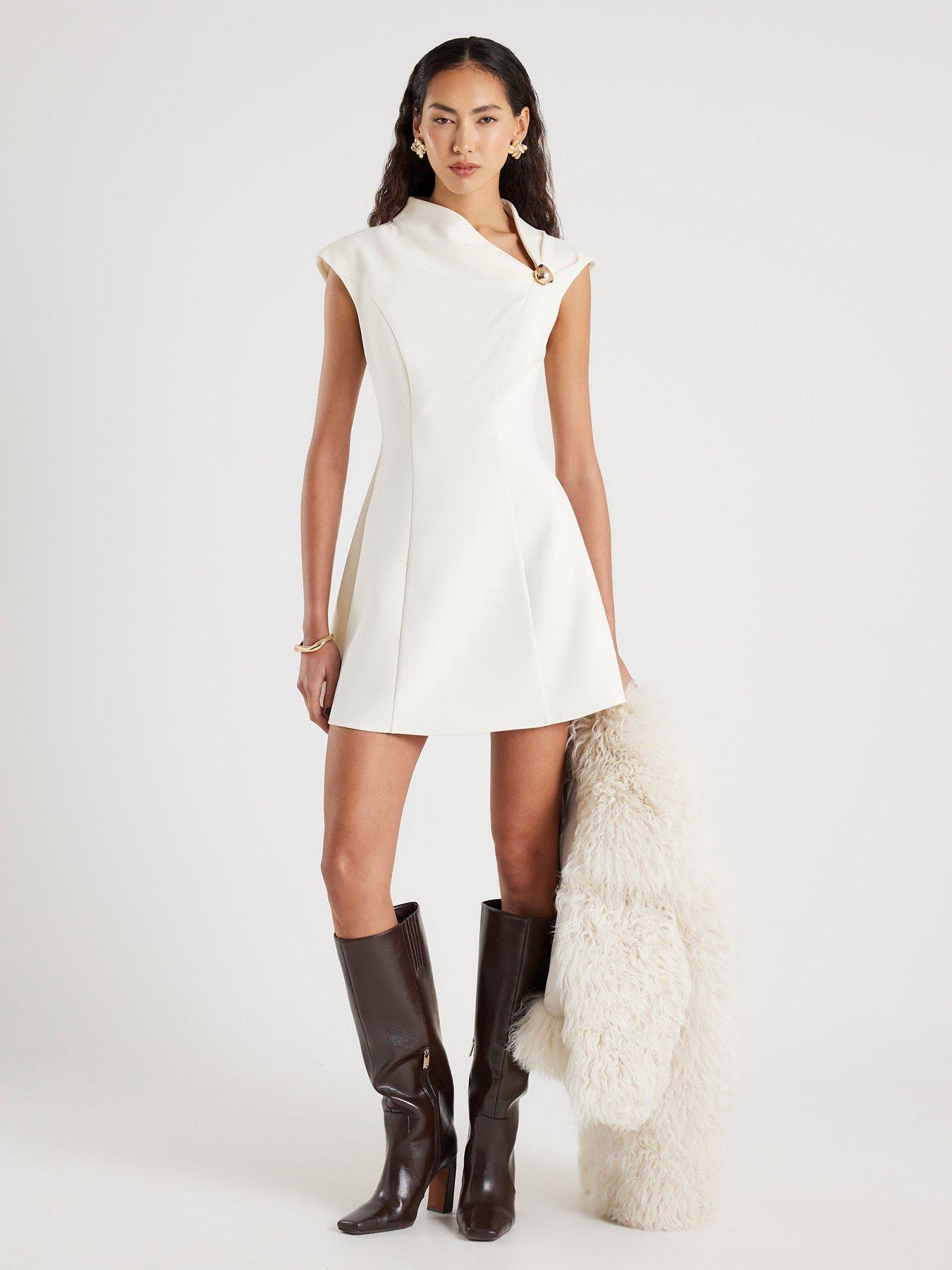 River Island Trim Ponte Drape Mini Dress - Cream