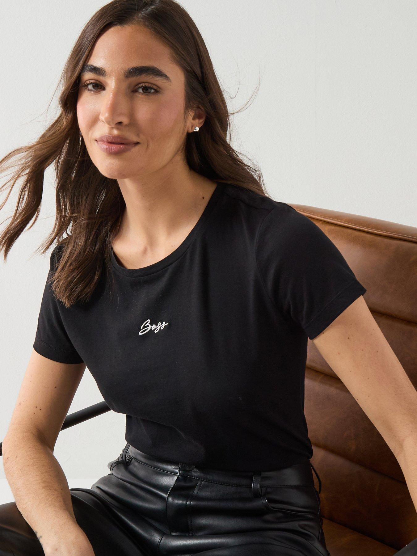 Image 1 of 6 of BOSS Elove Embroidered Top - Black