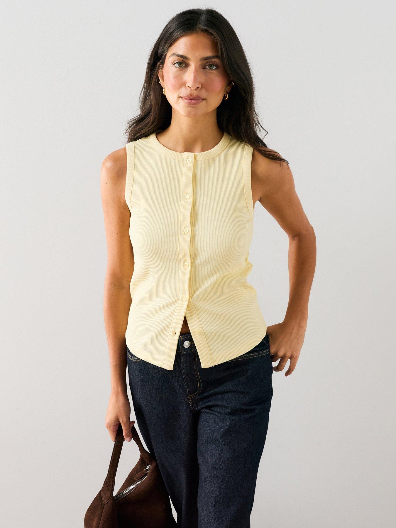 Image 1 of 7 of The Very Collection Button Through&nbsp;Ribbed Vest - Yellow