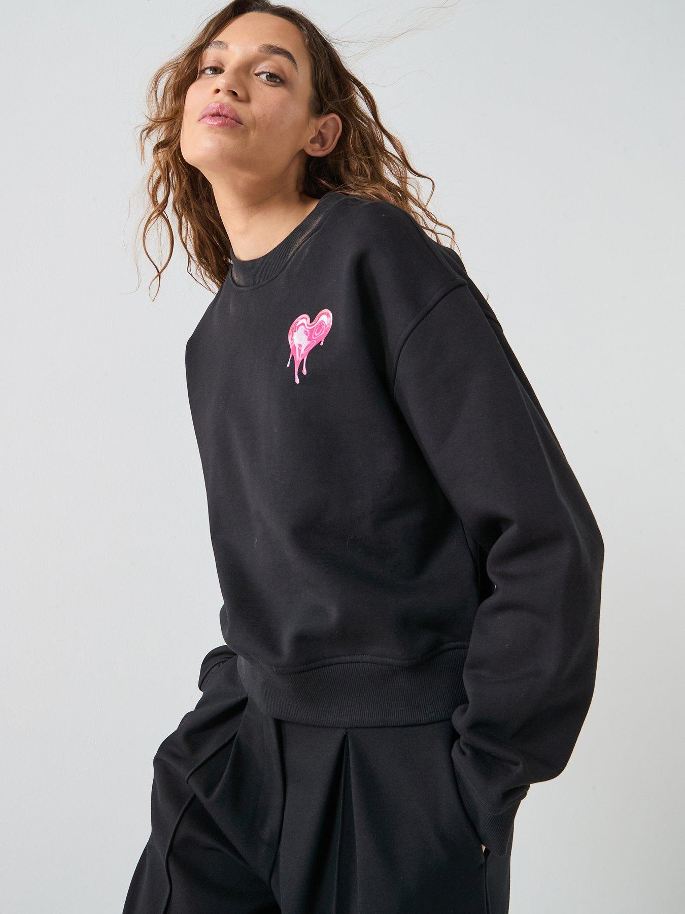 HUGO Heart Logo Sweatshirt, Black, Size L, Women