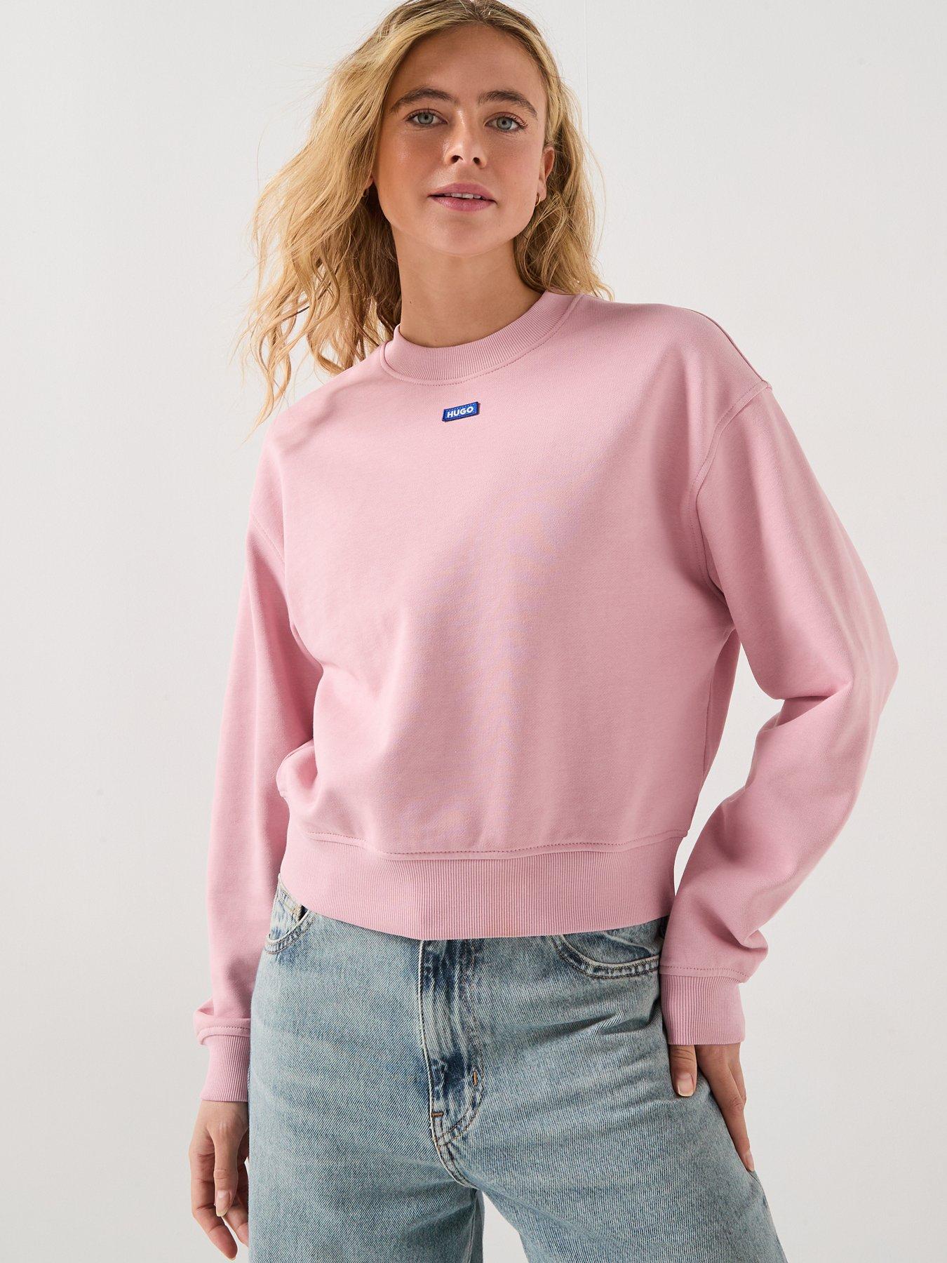 HUGO Delessa Logo Sweatshirt, Pink, Size L, Women