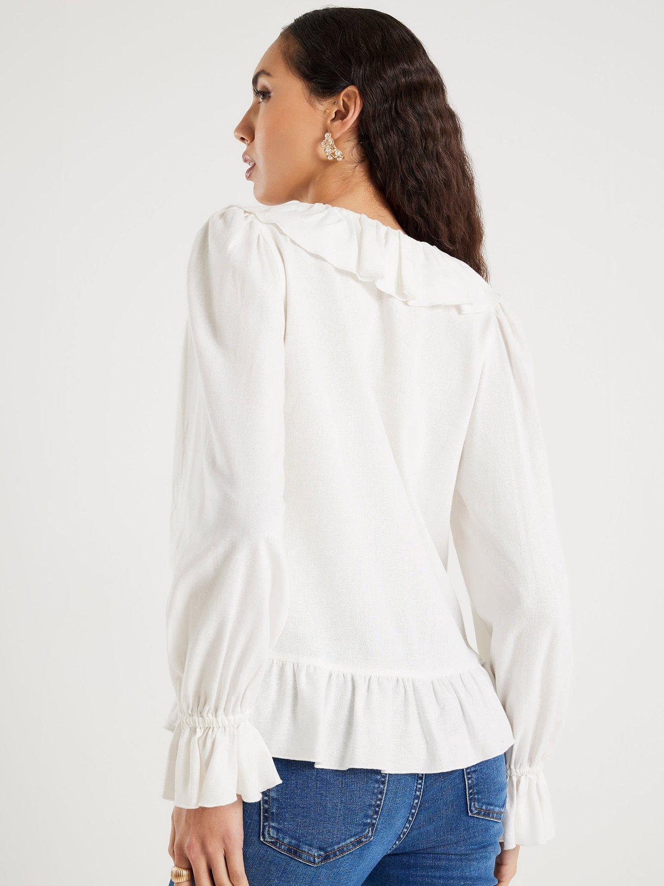 River Island Long Sleeve Ruffle Blouse - Cream | Very